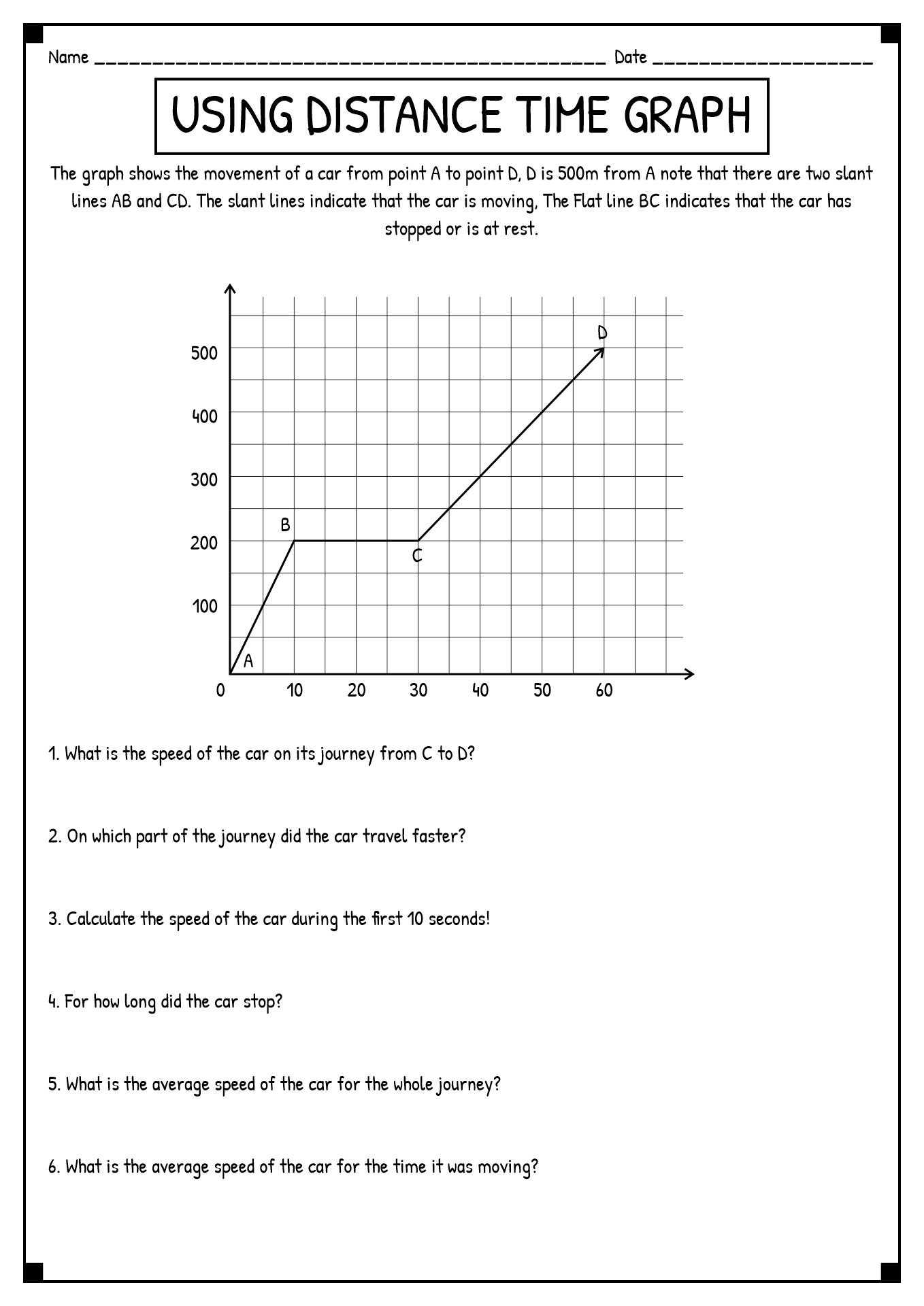 Distance Time Graph Worksheet Science