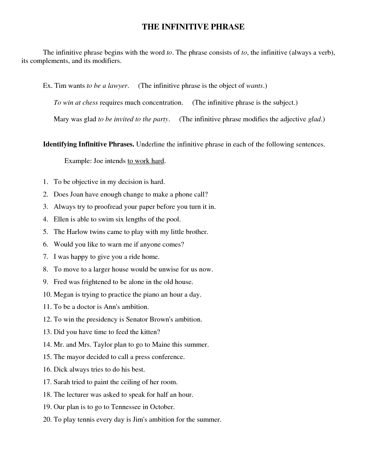 Participles And Participial Phrases Worksheet With Answers