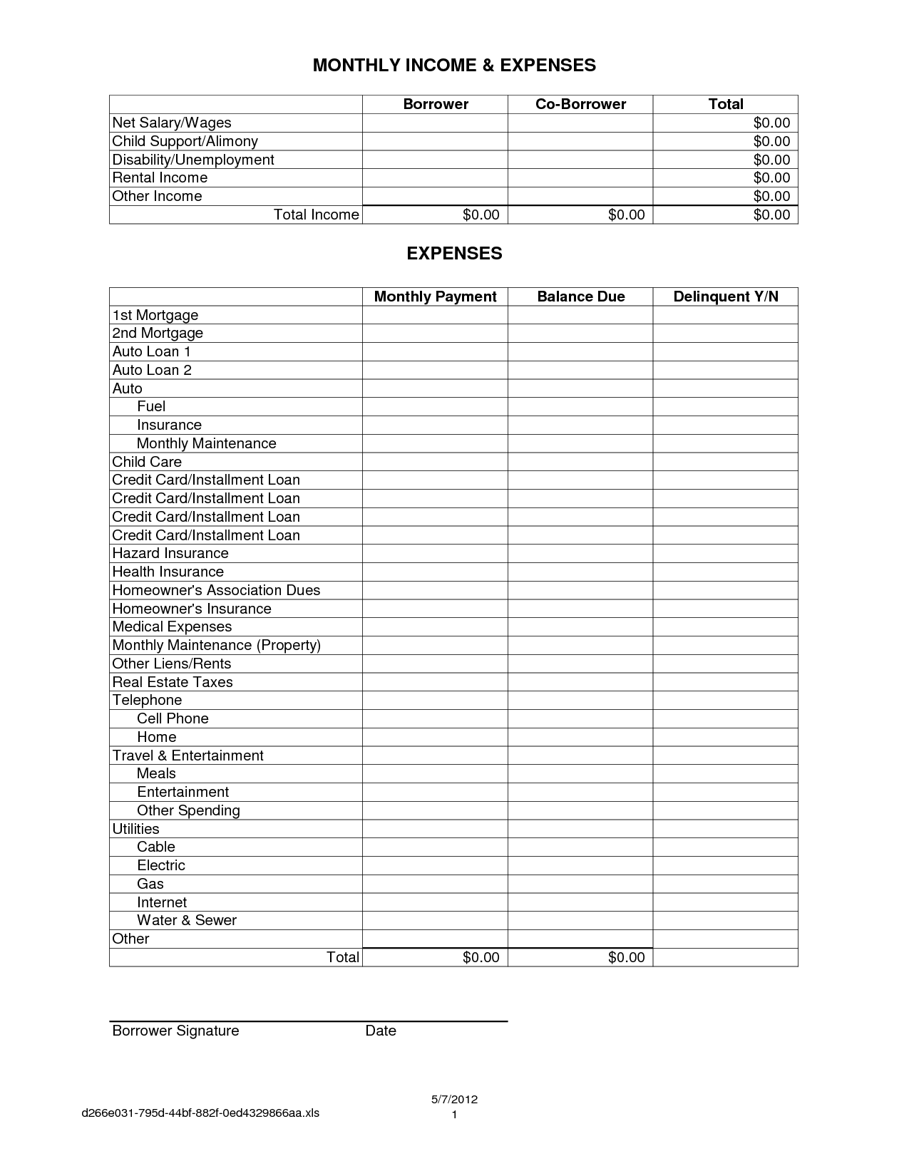 16 Best Images Of Free Income And Expense Worksheet Blank Monthly 