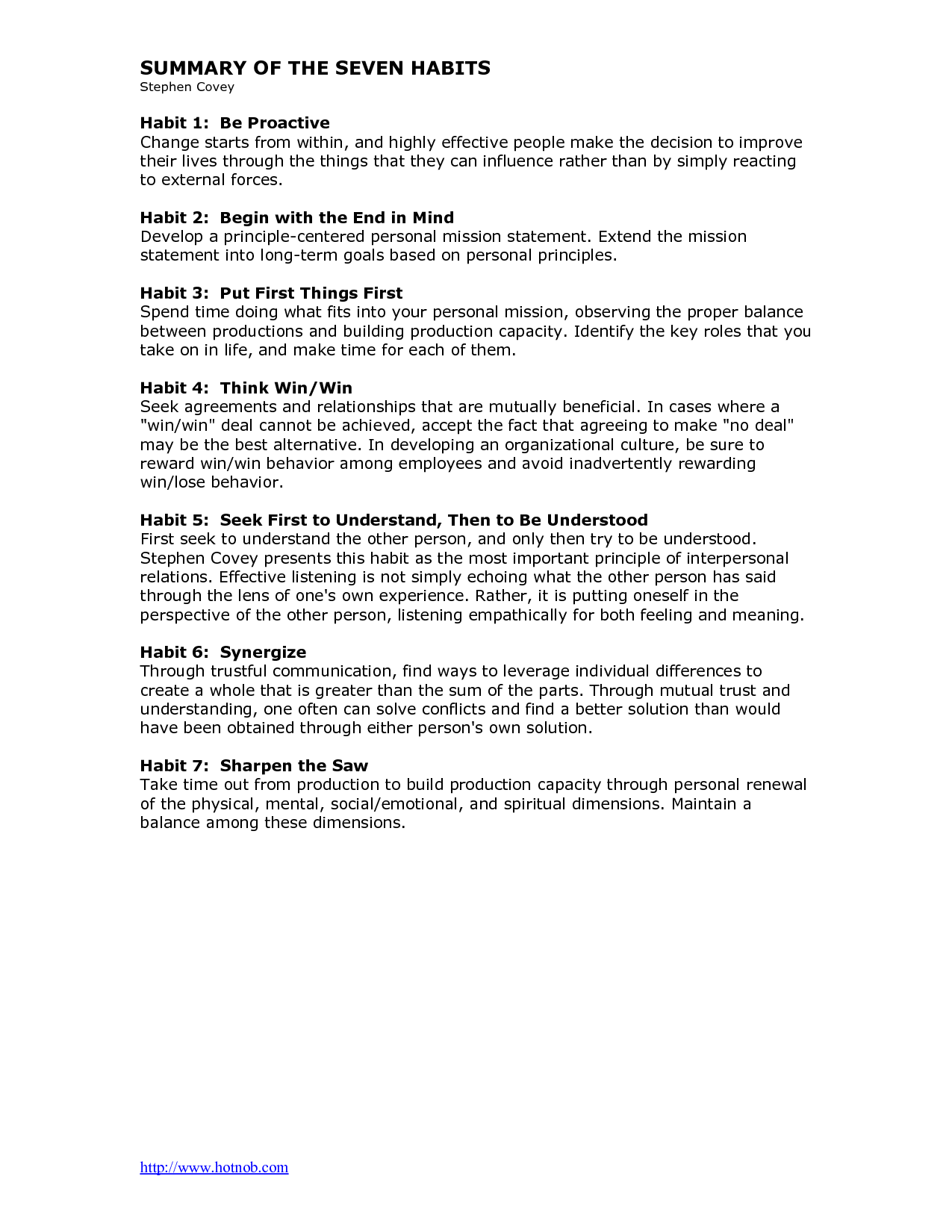 8 Best Images Of Personal Mission Statement Worksheet 7 Habits Of 