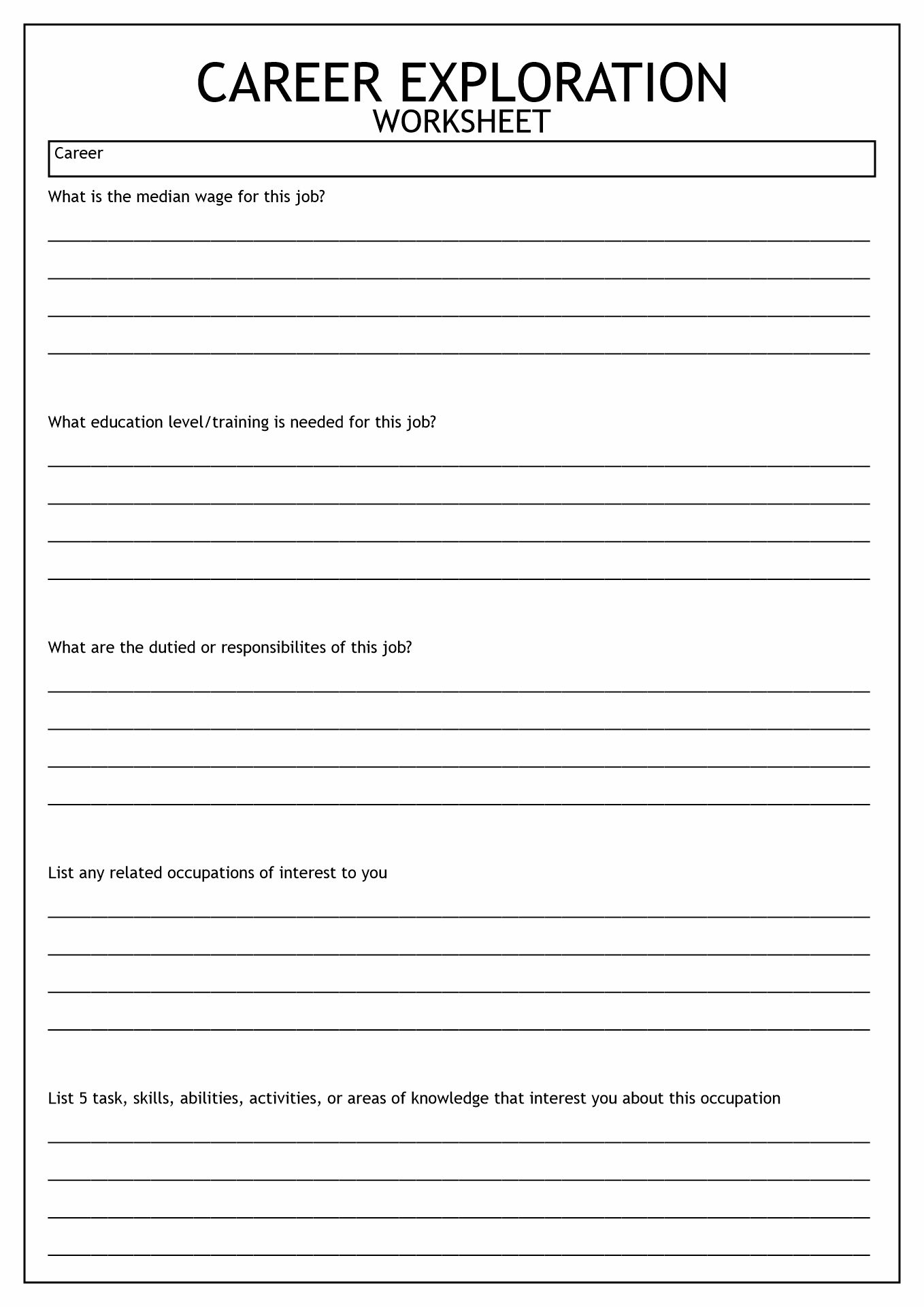 Free Printable Career Worksheets For High School Students