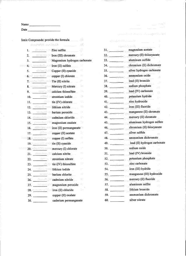 16 Best Images Of Chemistry Naming Compounds Worksheet Answers Writing Ionic Compound Formula 