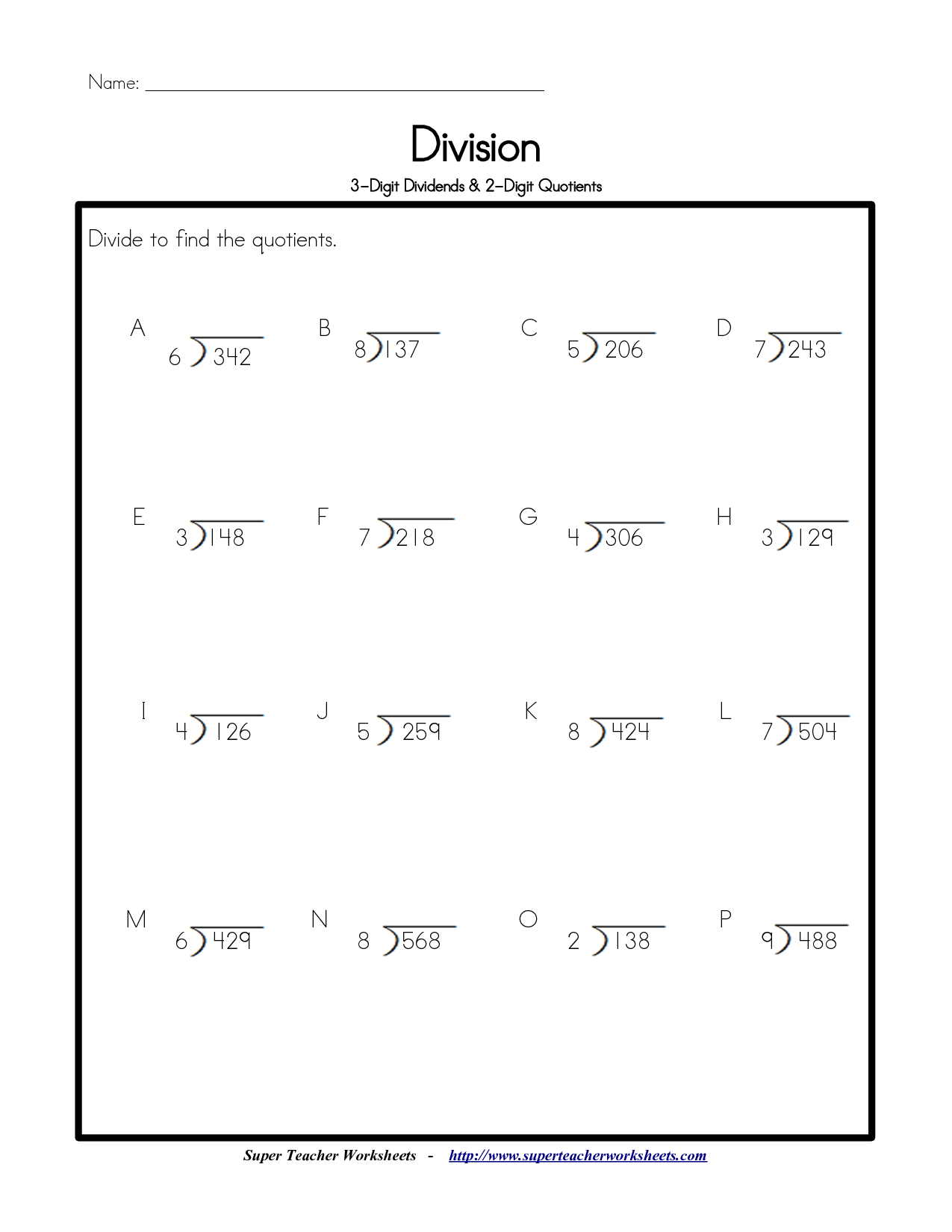 Division For 4th Graders Worksheet
