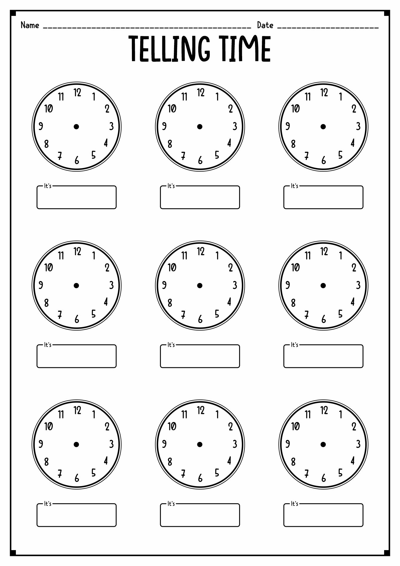 Worksheet Blank Clock Faces