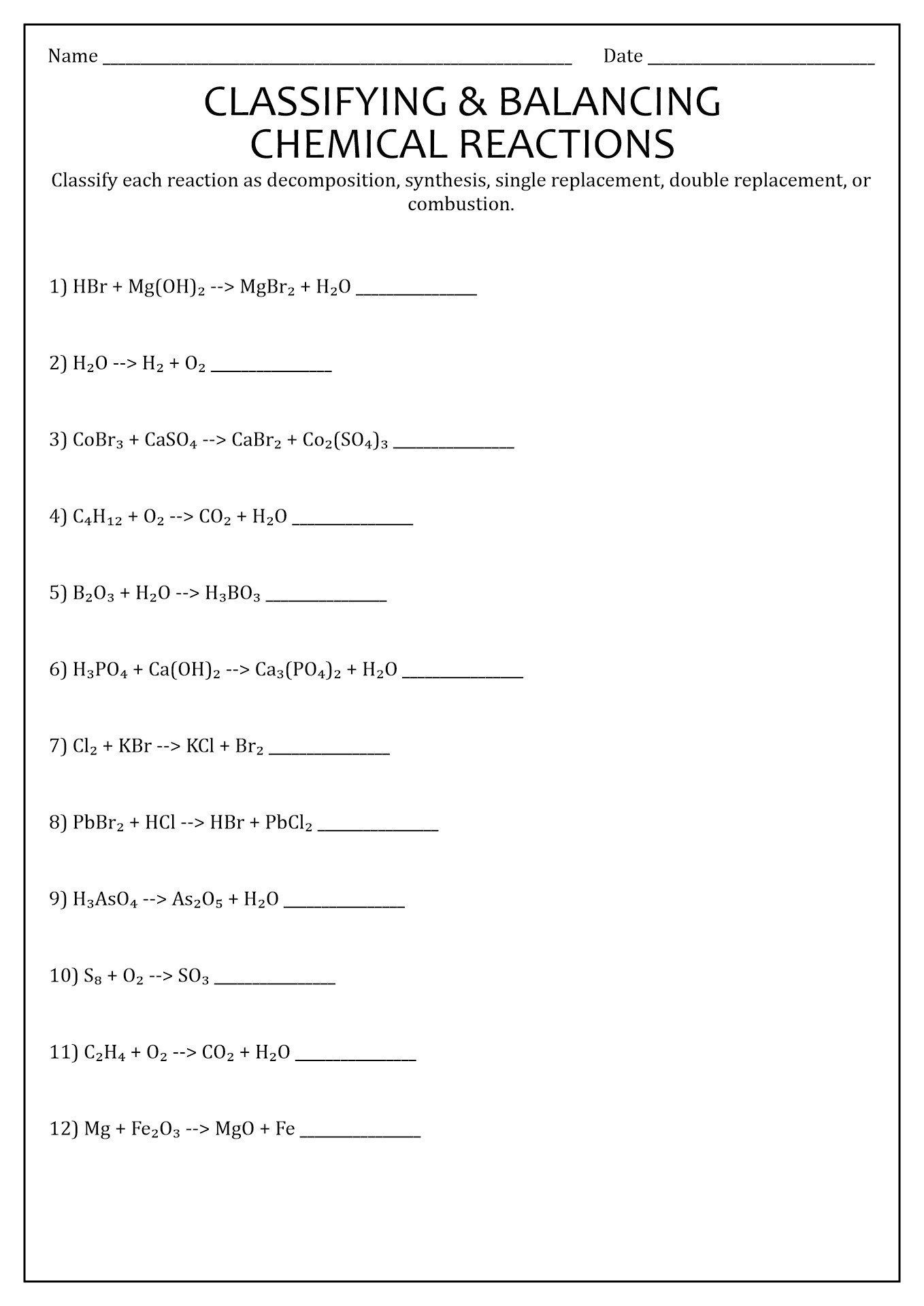 16 Best Images Of Types Chemical Reactions Worksheets Answers Types 