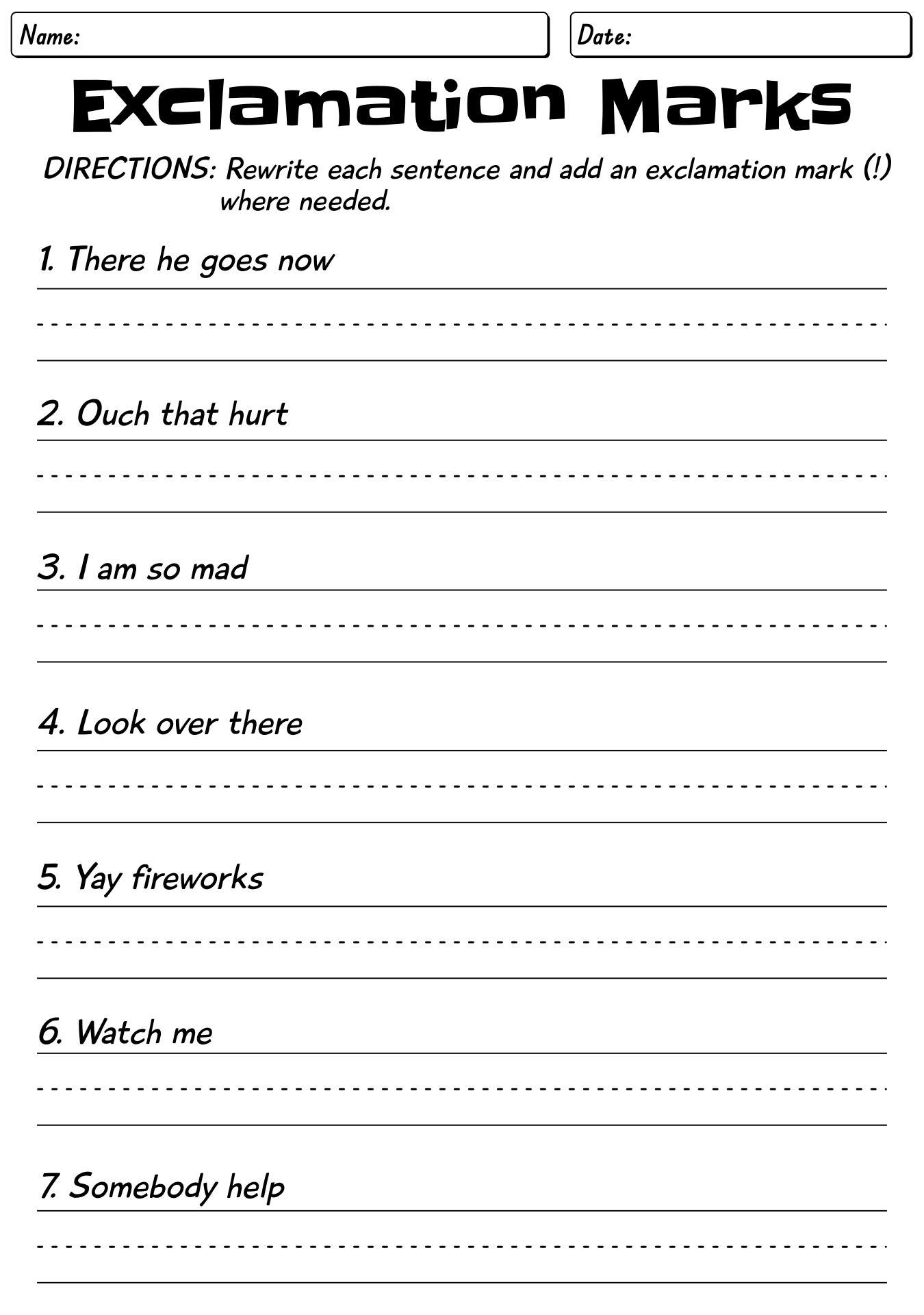 18 Best Images Of Exclamation Worksheets 1st Grade Exclamation Mark 