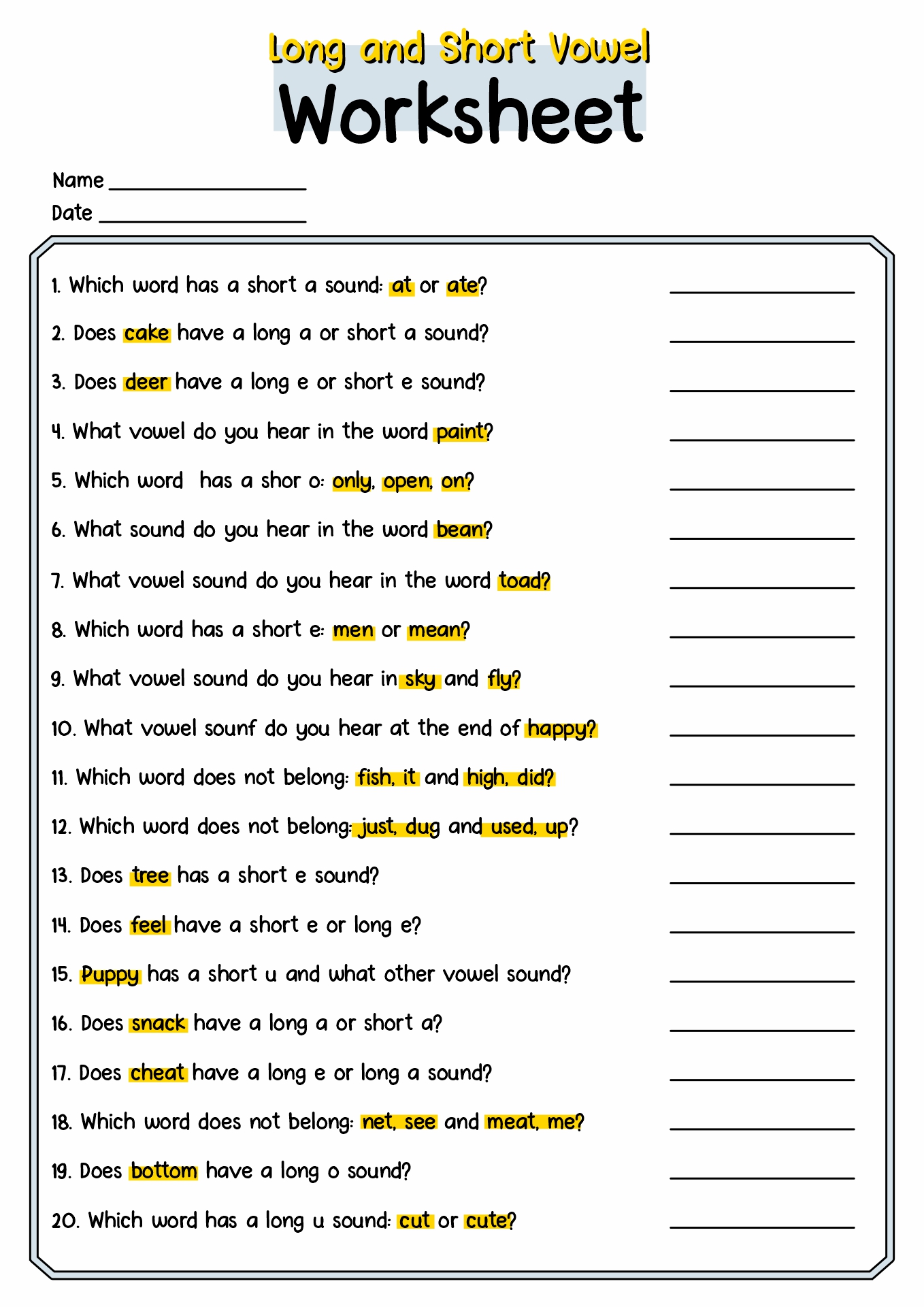 Free Long Vowel Worksheets Vowel Short Worksheets Kindergarten Worksheet Printable Official I20 