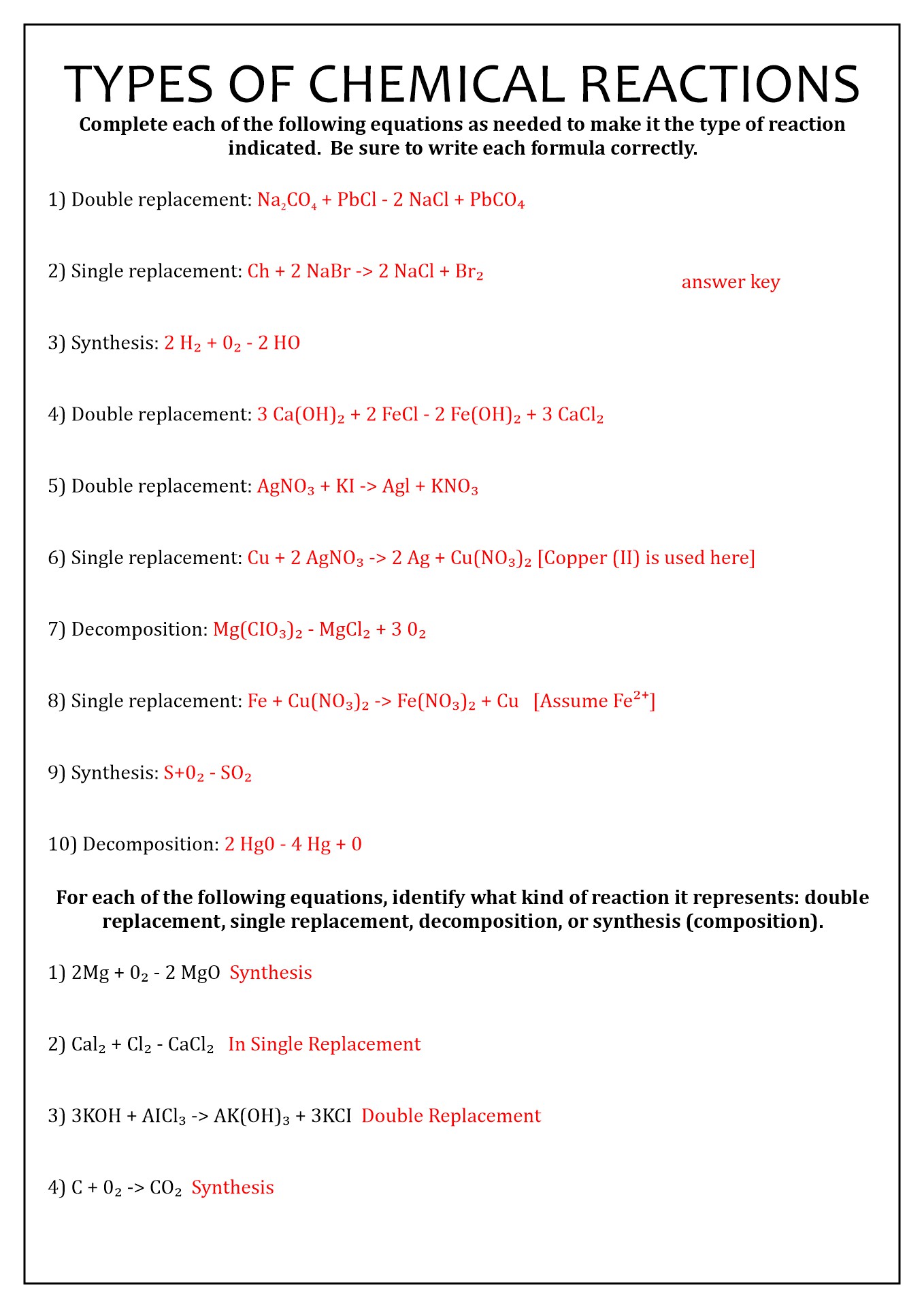 16 Best Images Of Types Chemical Reactions Worksheets Answers Types 