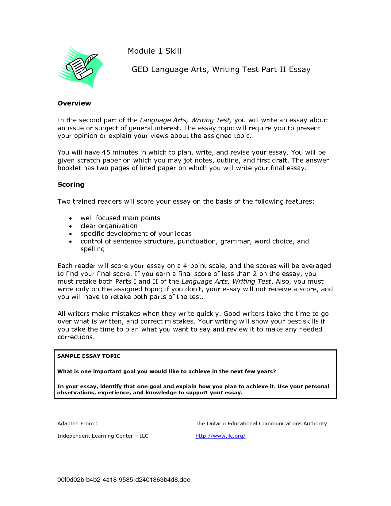 How To Write A Five Paragraph Essay For Ged GED Sample Essay GED 