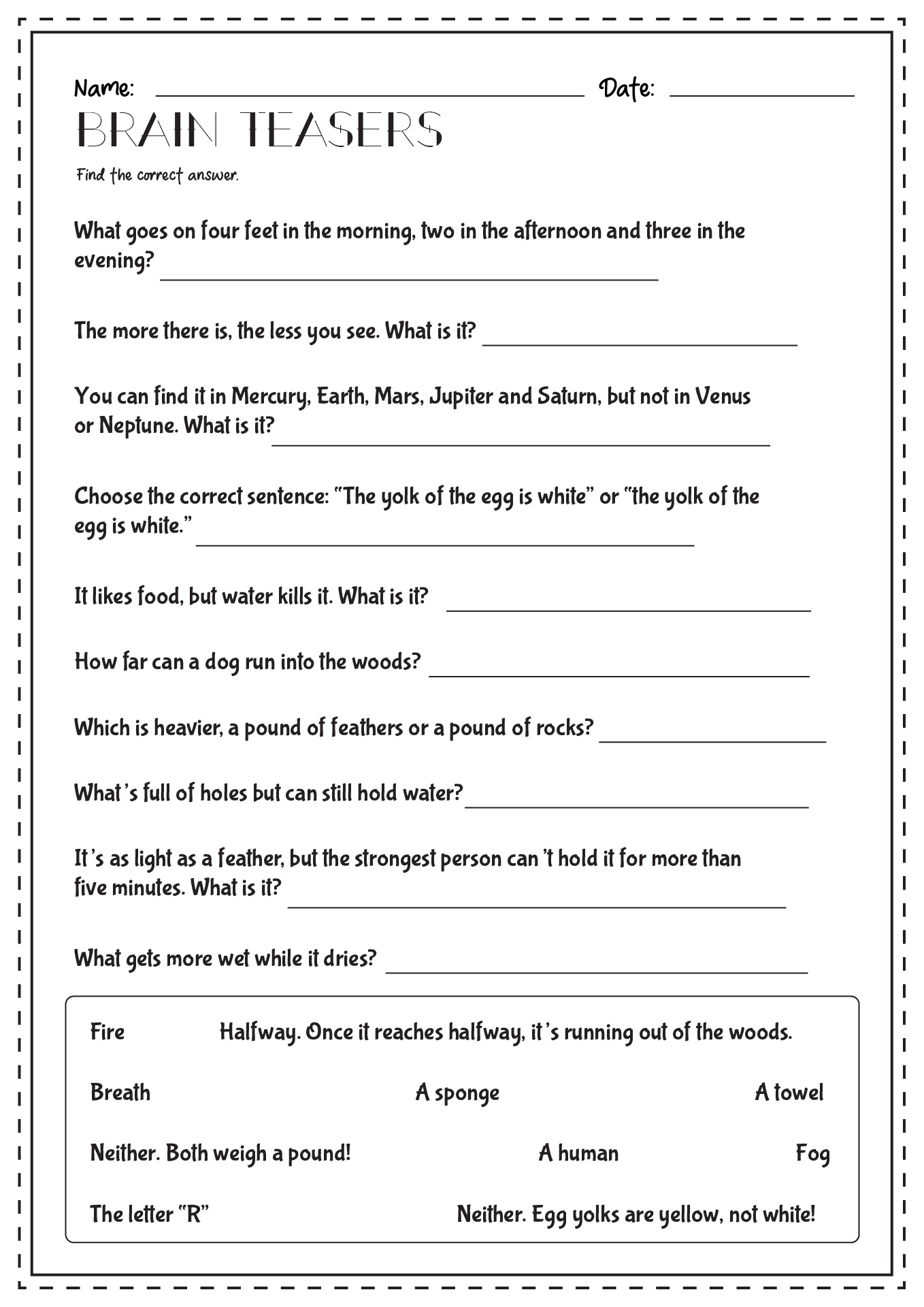 Printable Brain Teasers Answers Customize And Print
