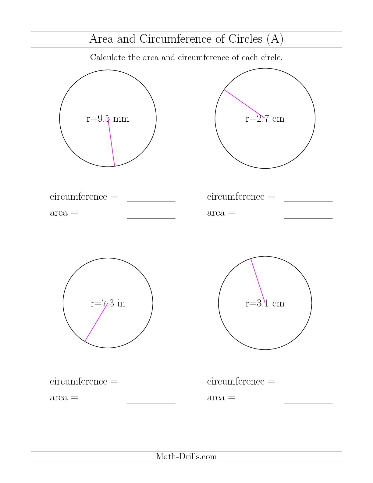 Best Images Of Area Circumference Circle Worksheet Geometry Circle 