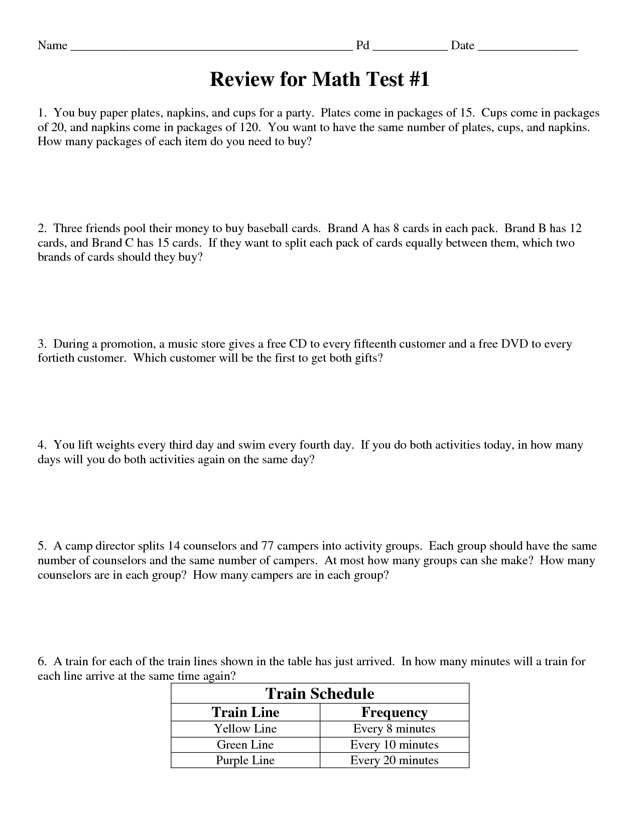 11 Best Images Of Printable Greatest Common Factor Worksheets Least Common Multiple Word