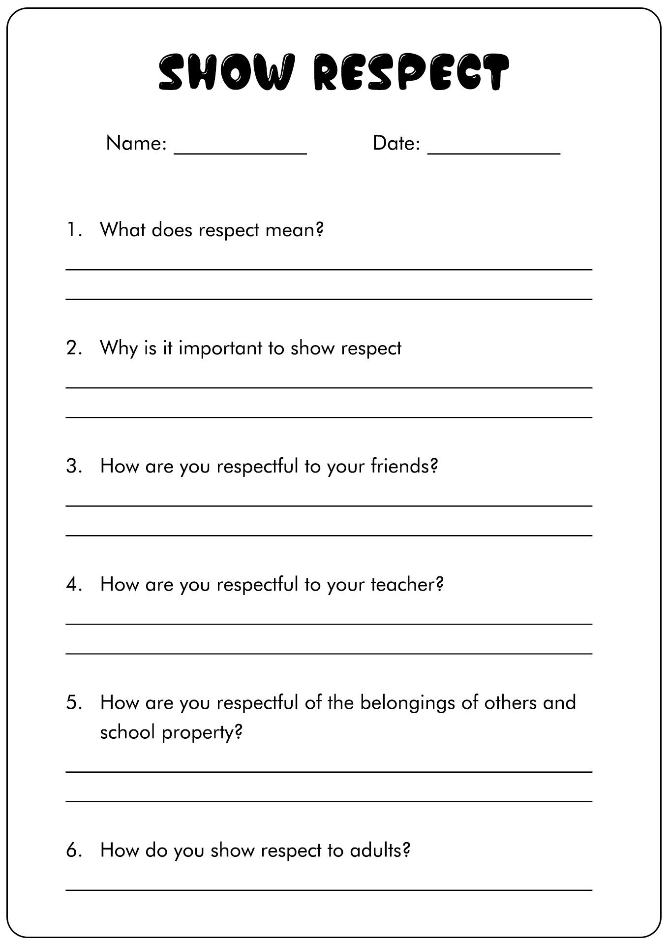 Printable worksheets on respect