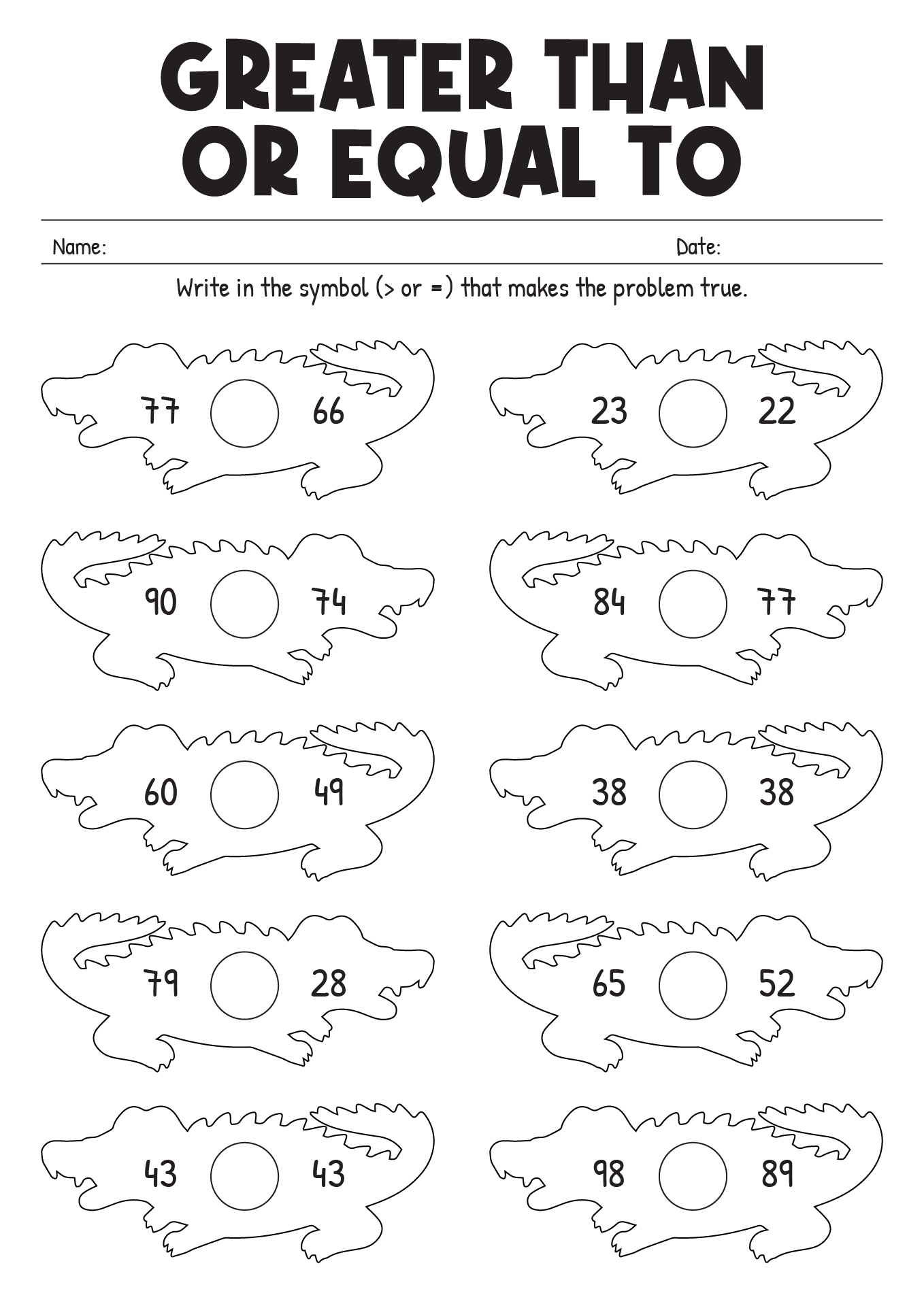 12 Best Images of First Grade Greater Than Less Than Worksheets