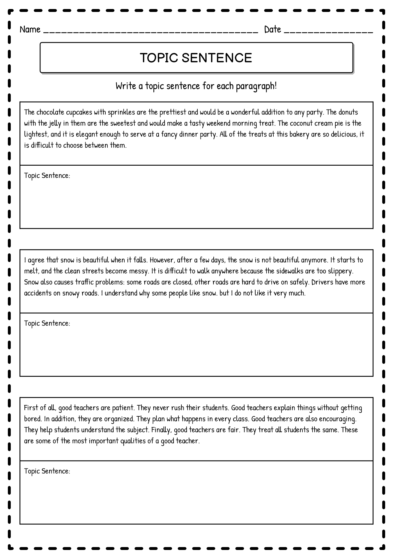 13 Best Images Of Writing Paragraph Topic Sentence Worksheets 