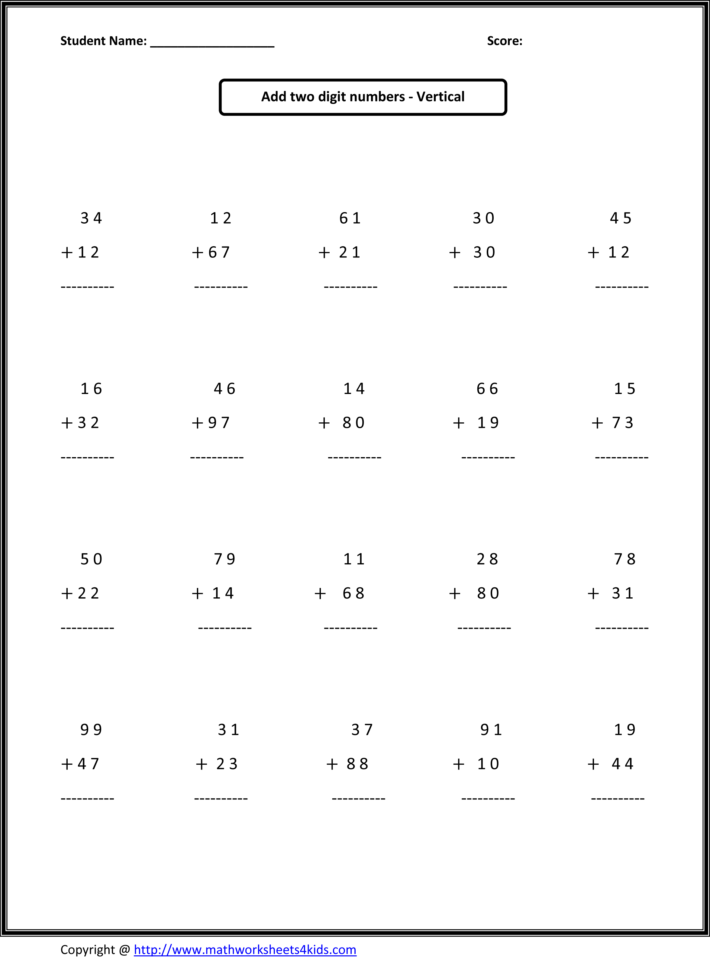 12 Best Images Of Free Printable 1st Grade Writing Worksheets Math Addition Worksheets 2nd
