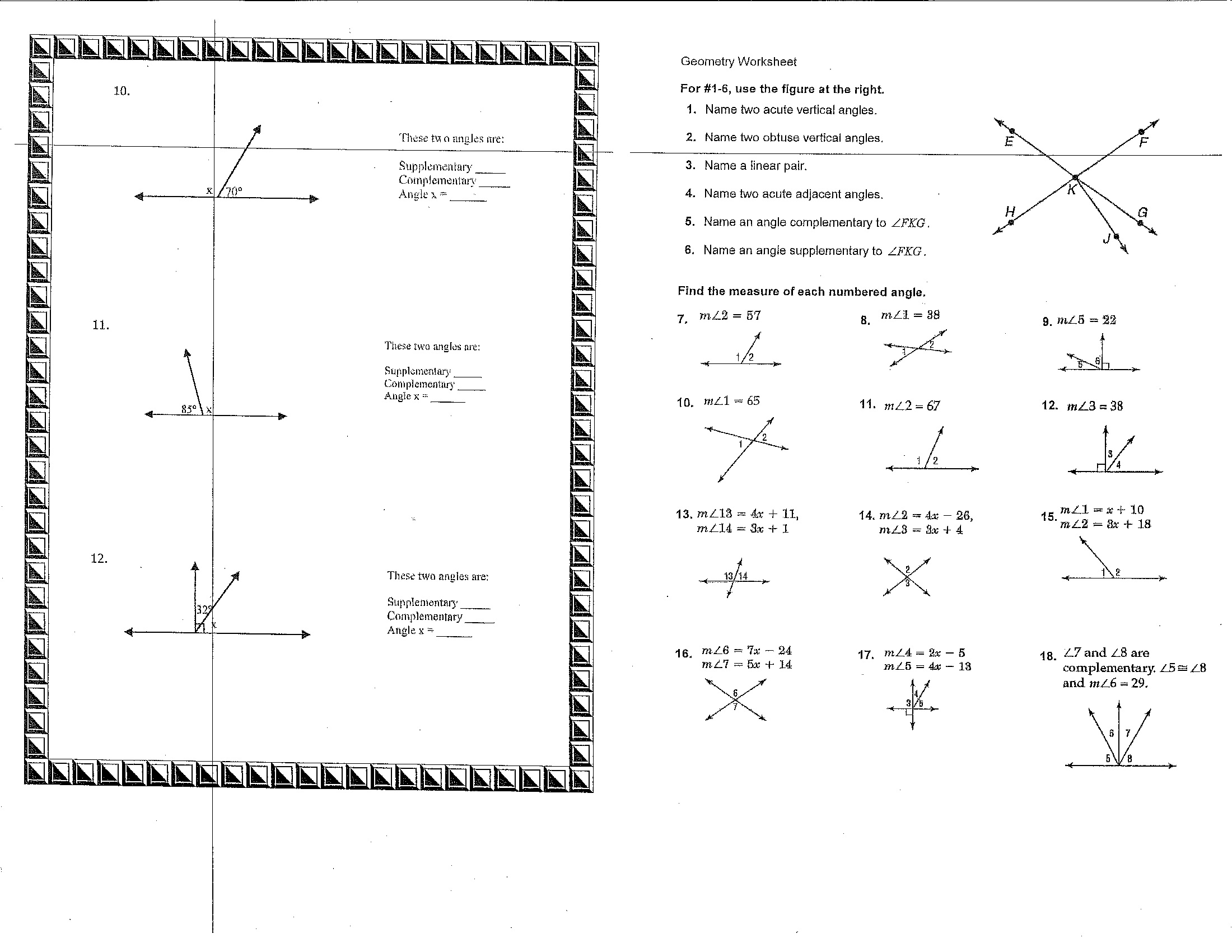 15 Best Images Of Vertical Supplementary Complementary Angles Worksheet Vertical And Adjacent
