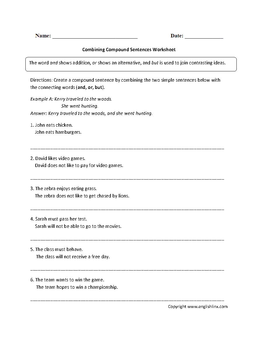 15 Best Images Of Compound Sentences Practice Worksheets Combining 