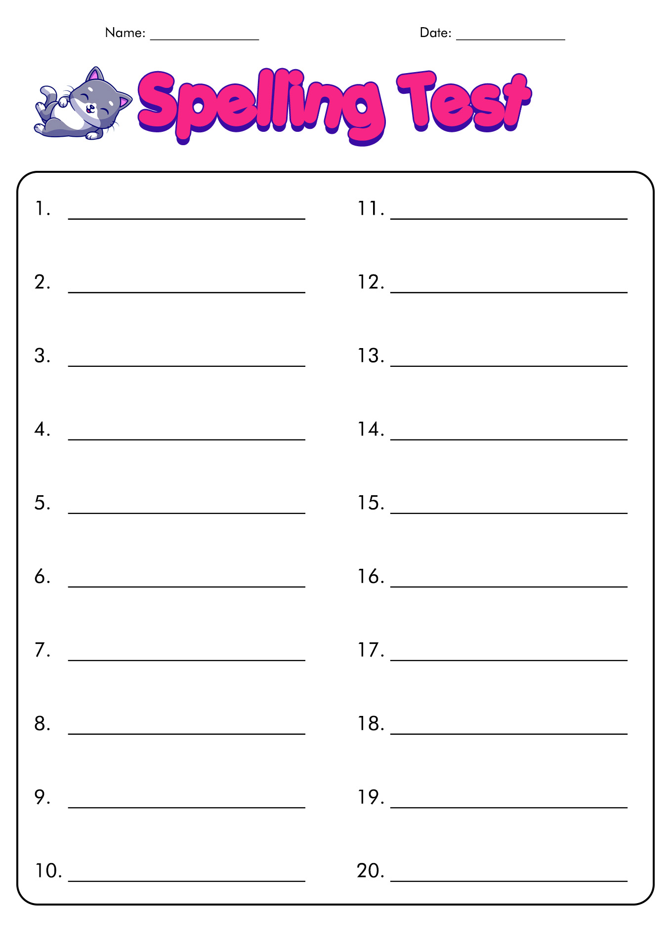 Free Printable Blank Spelling Test Sheets