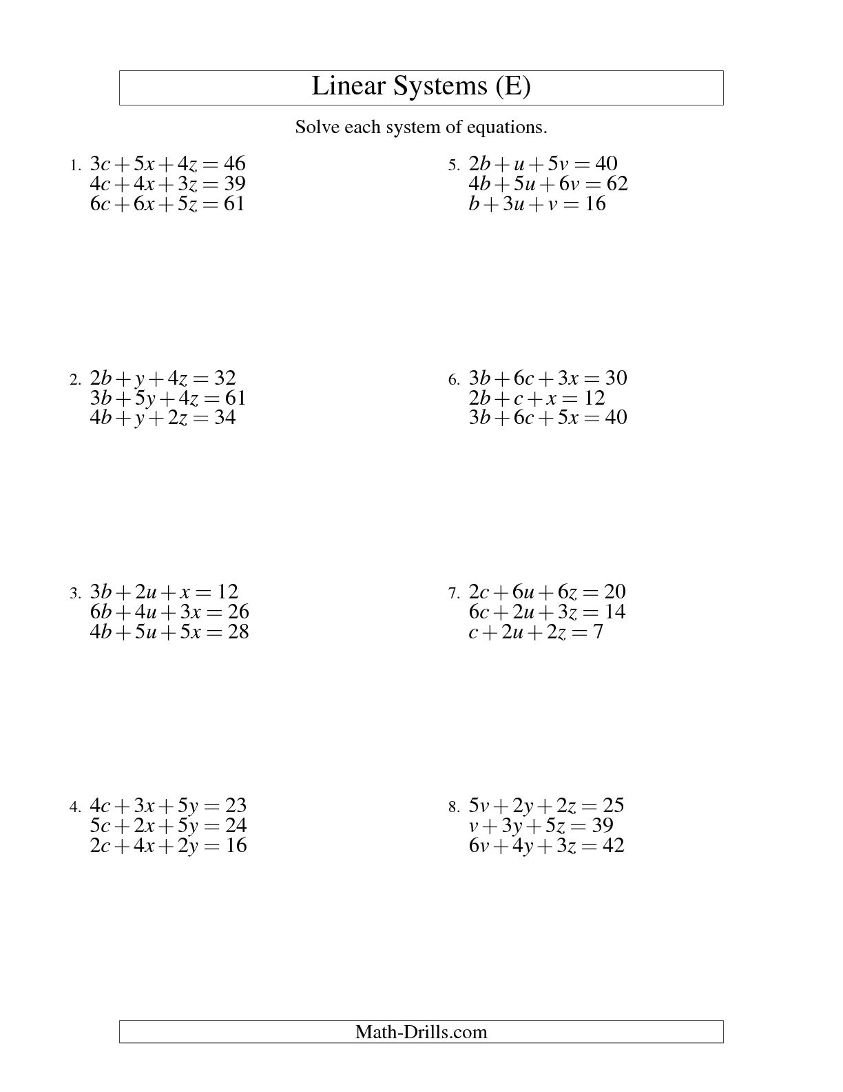 Solving Systems Of Equations By Addition And Subtraction Worksheet