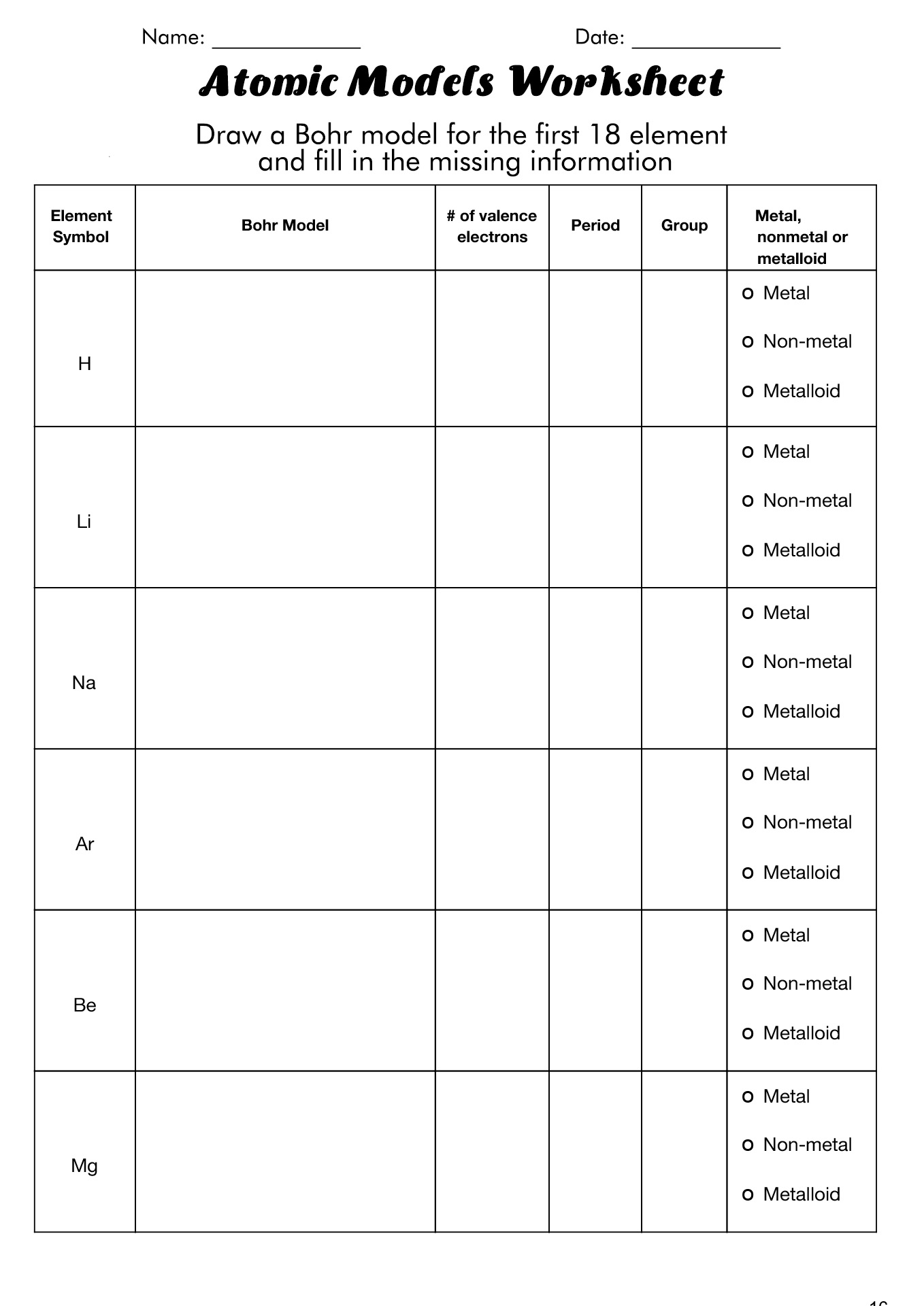 18 Best Images Of Bohr Diagram Worksheet Bohr Model Worksheet Answers 