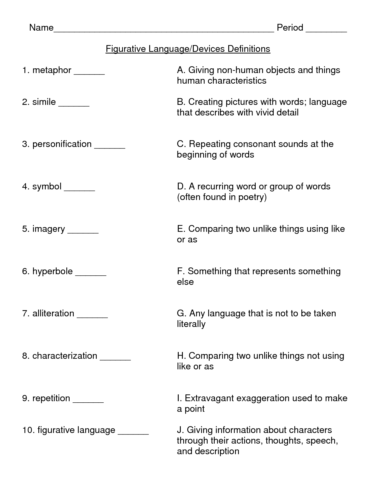 15 Best Images Of Figurative Language Worksheet 1 Answers Great 