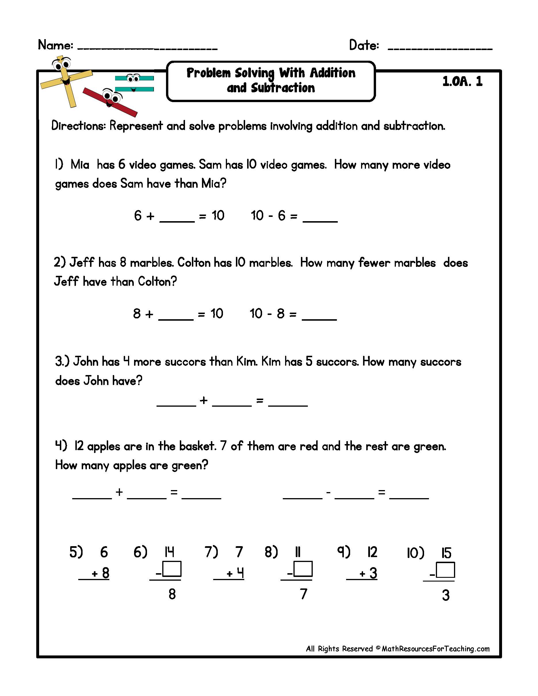12 Best Images Of 1st Grade Subtraction Word Problems Worksheets 1st Grade Word Problem