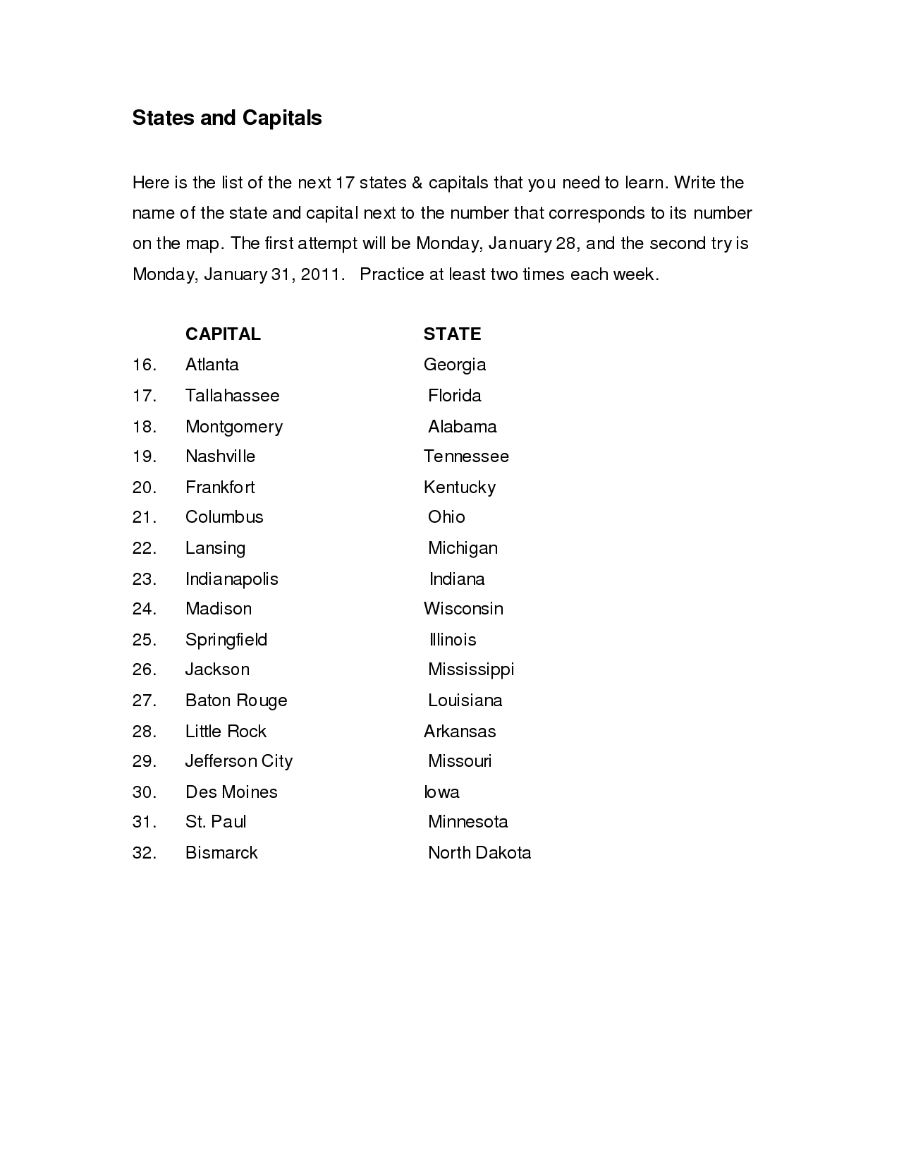 11 Best Images Of States And Capitals Quiz Worksheet List All 50 States And Capitals Us 