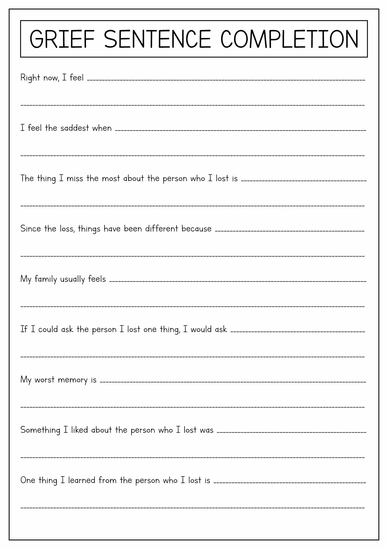 Free Printable Grief Worksheets