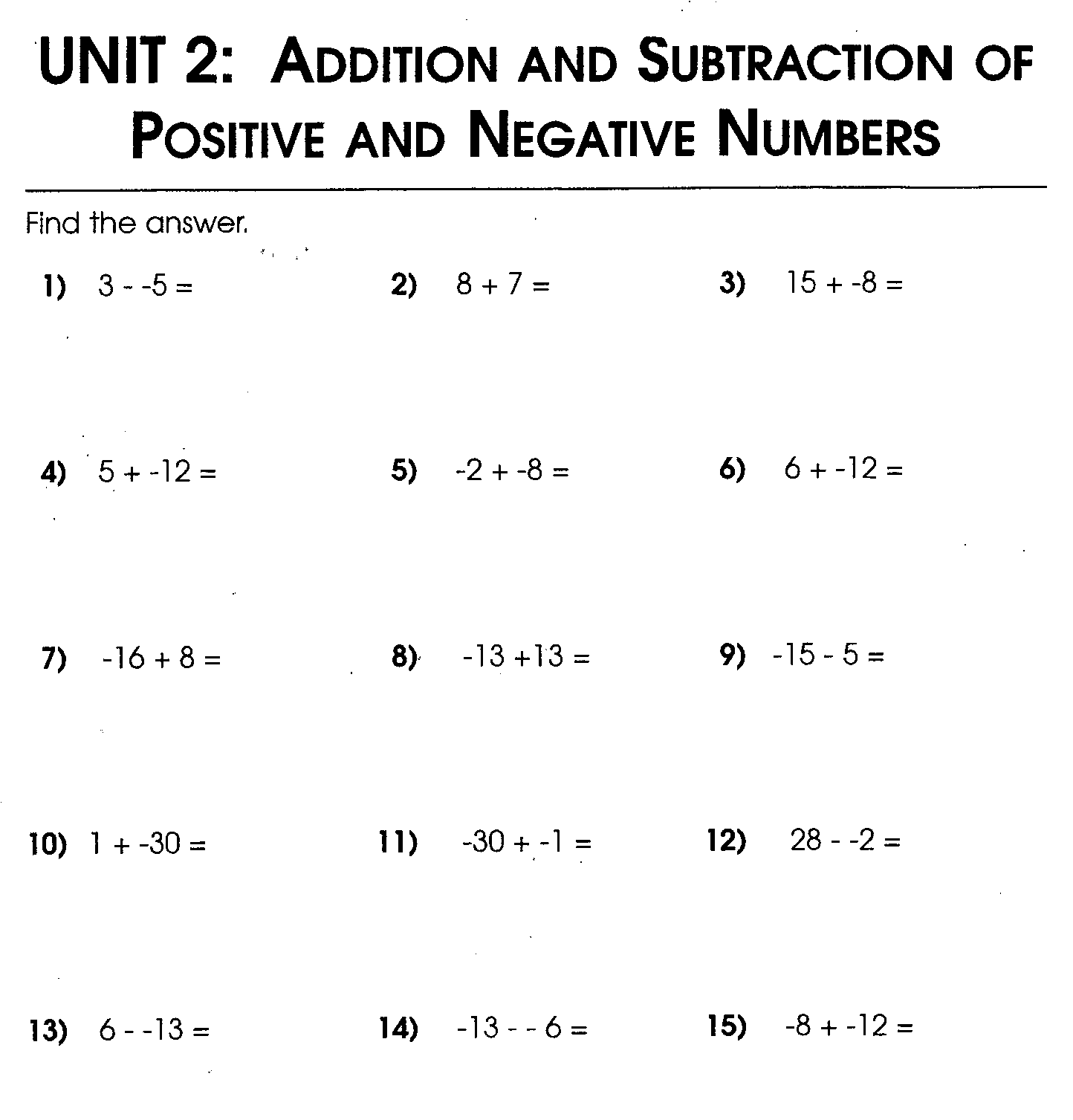 Adding And Subtracting Negative And Positive Numbers Worksheet