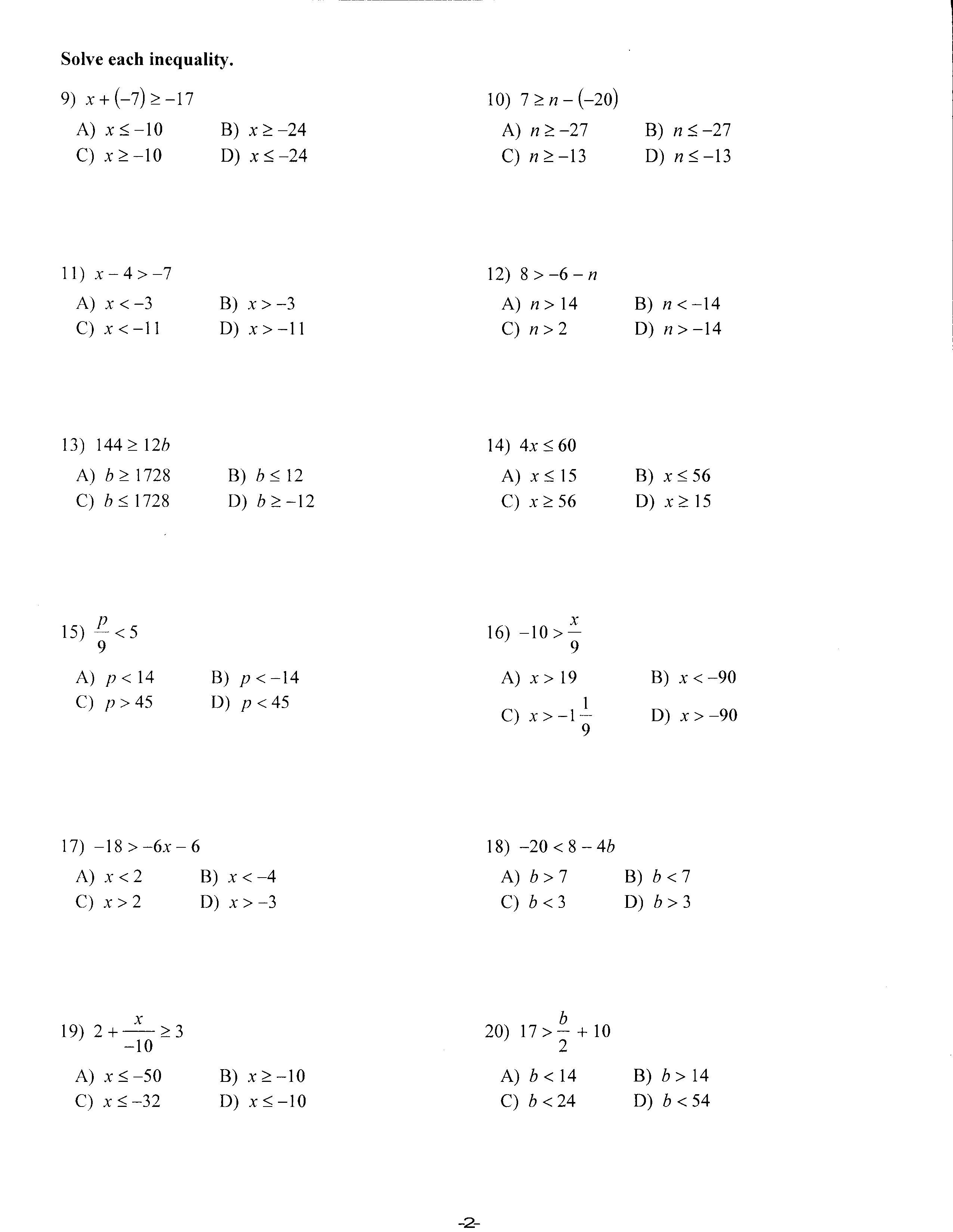 9 Best Images Of 9th Grade Math Worksheets With Answer Key 9th Grade Algebra Math Worksheets