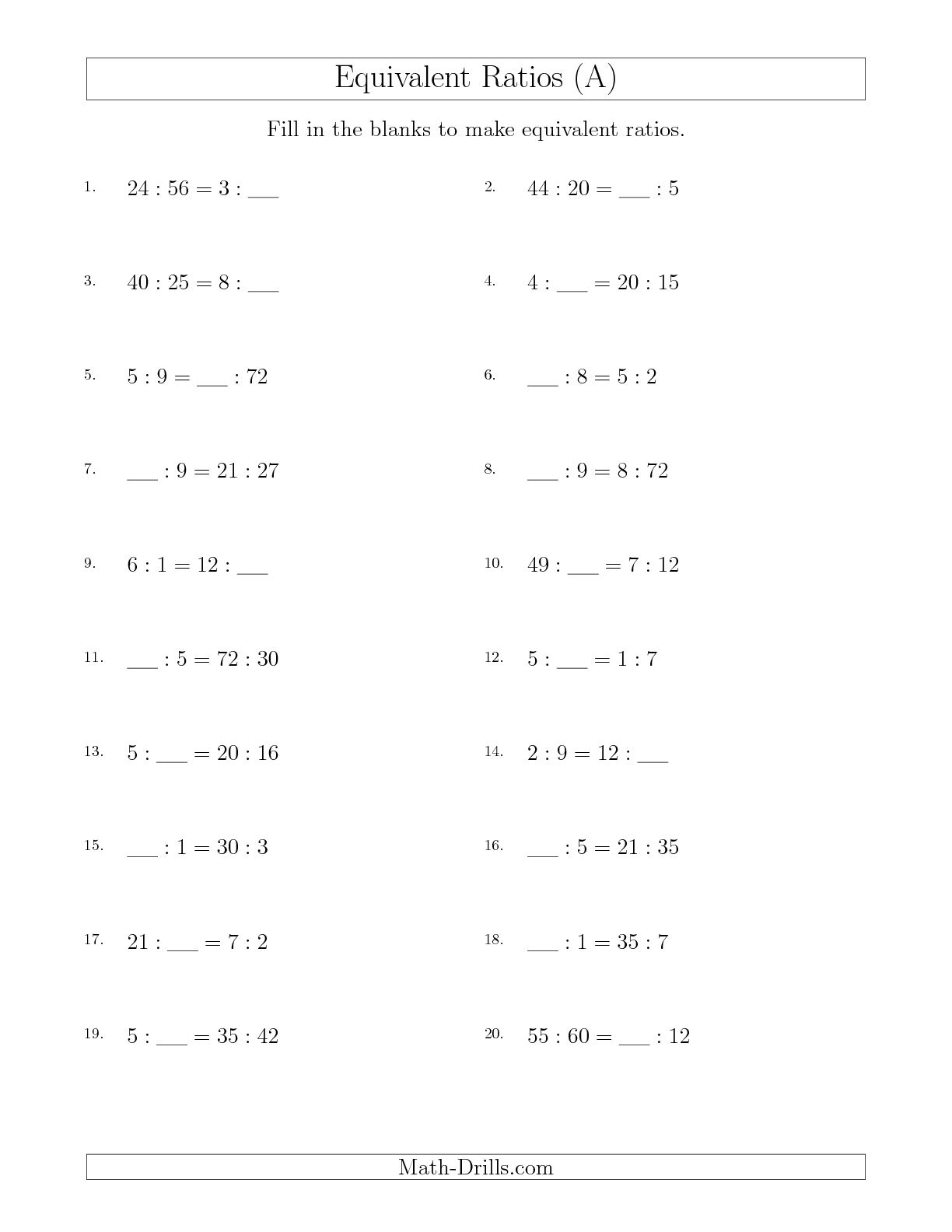 Ratio Math Worksheets