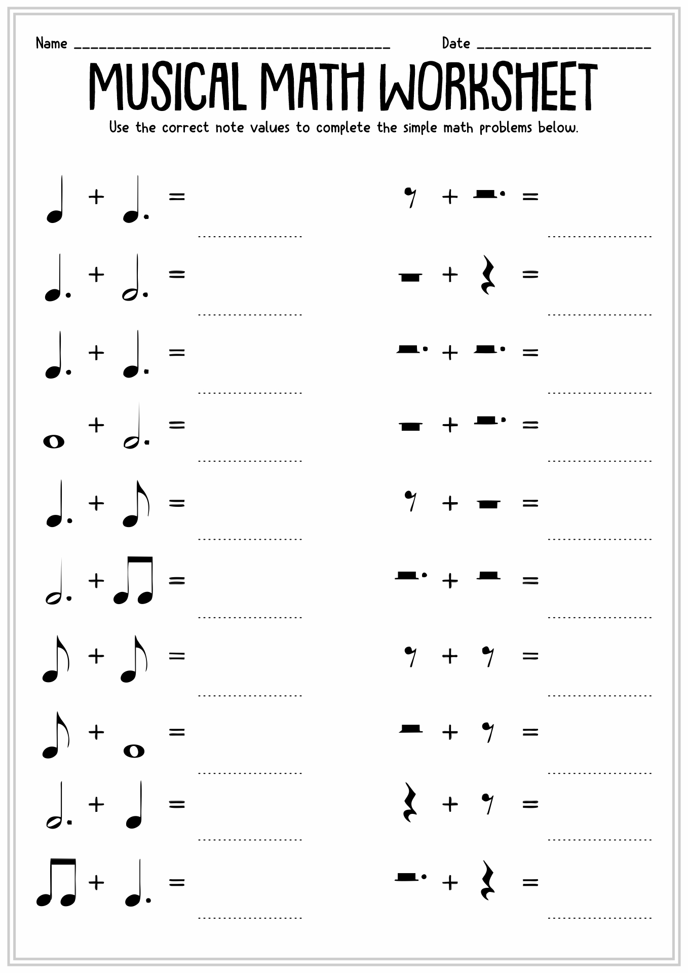 10 Best Images Of Music Theory Worksheets Note Value Music Note Values Worksheet Math