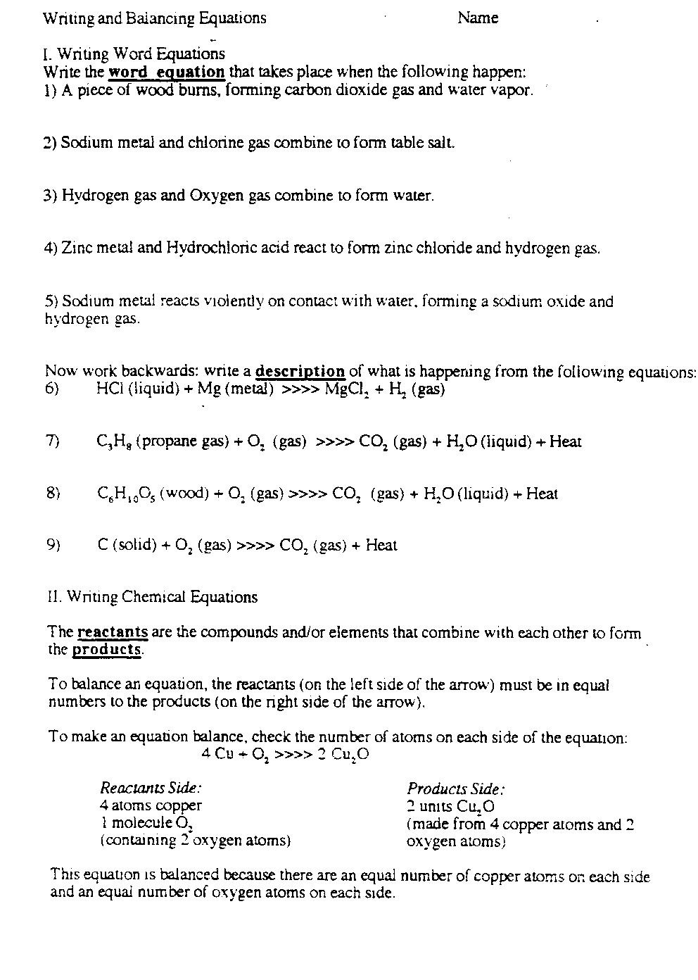 17 Best Images Of Balancing Chemical Equations Worksheet 1 Balancing Chemical Equations 