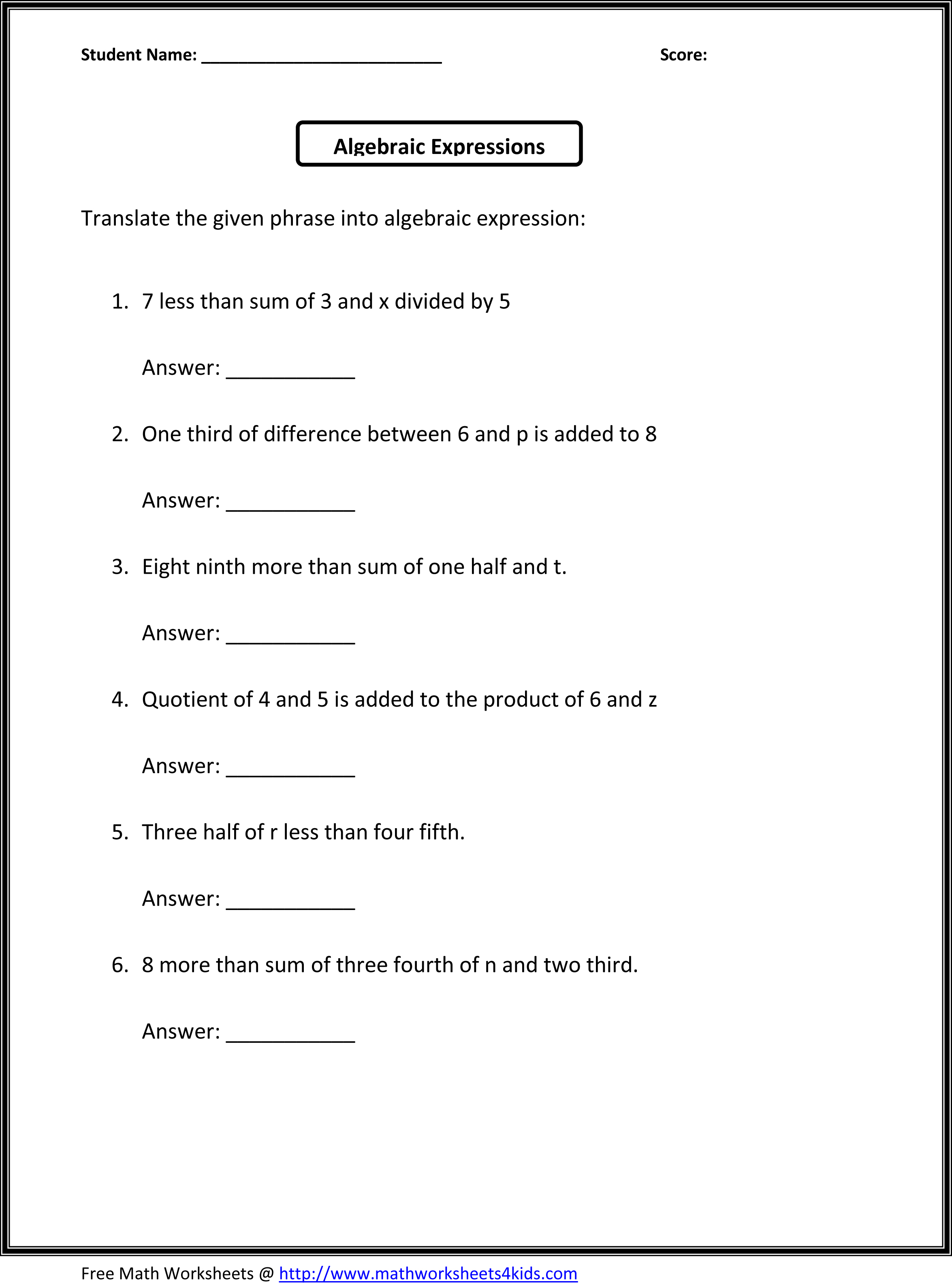 13 Best Images Of 6th Grade Math Equations Worksheets 7th Grade Math Algebra Equations