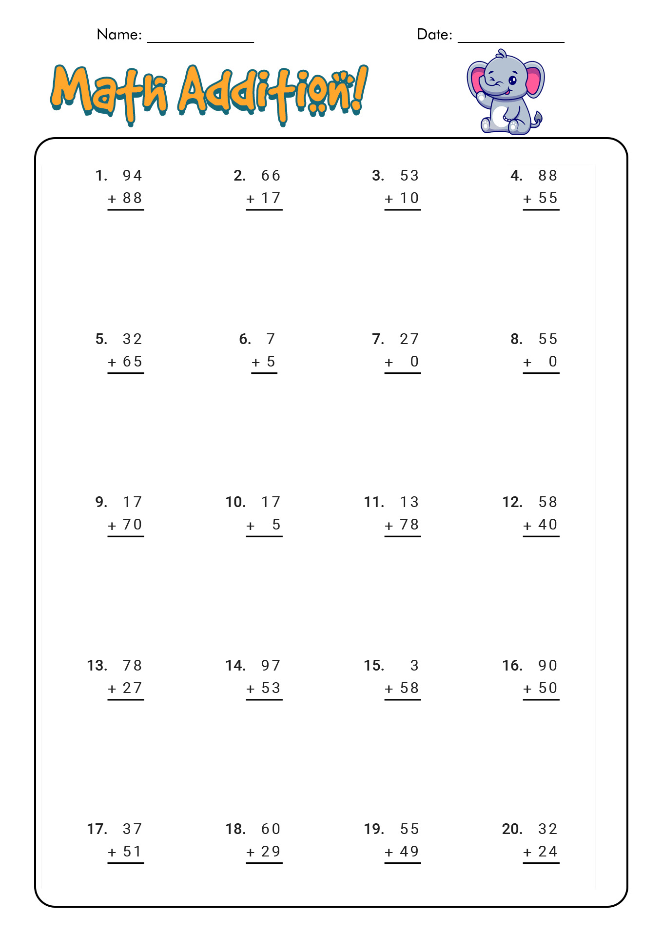 17 Best Images Of 1 Minute Timed Addition Worksheets Math Addition 