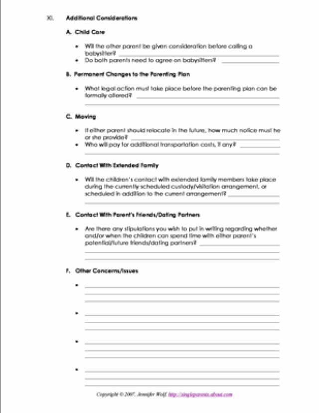 Printable Co Parenting Plan Worksheet