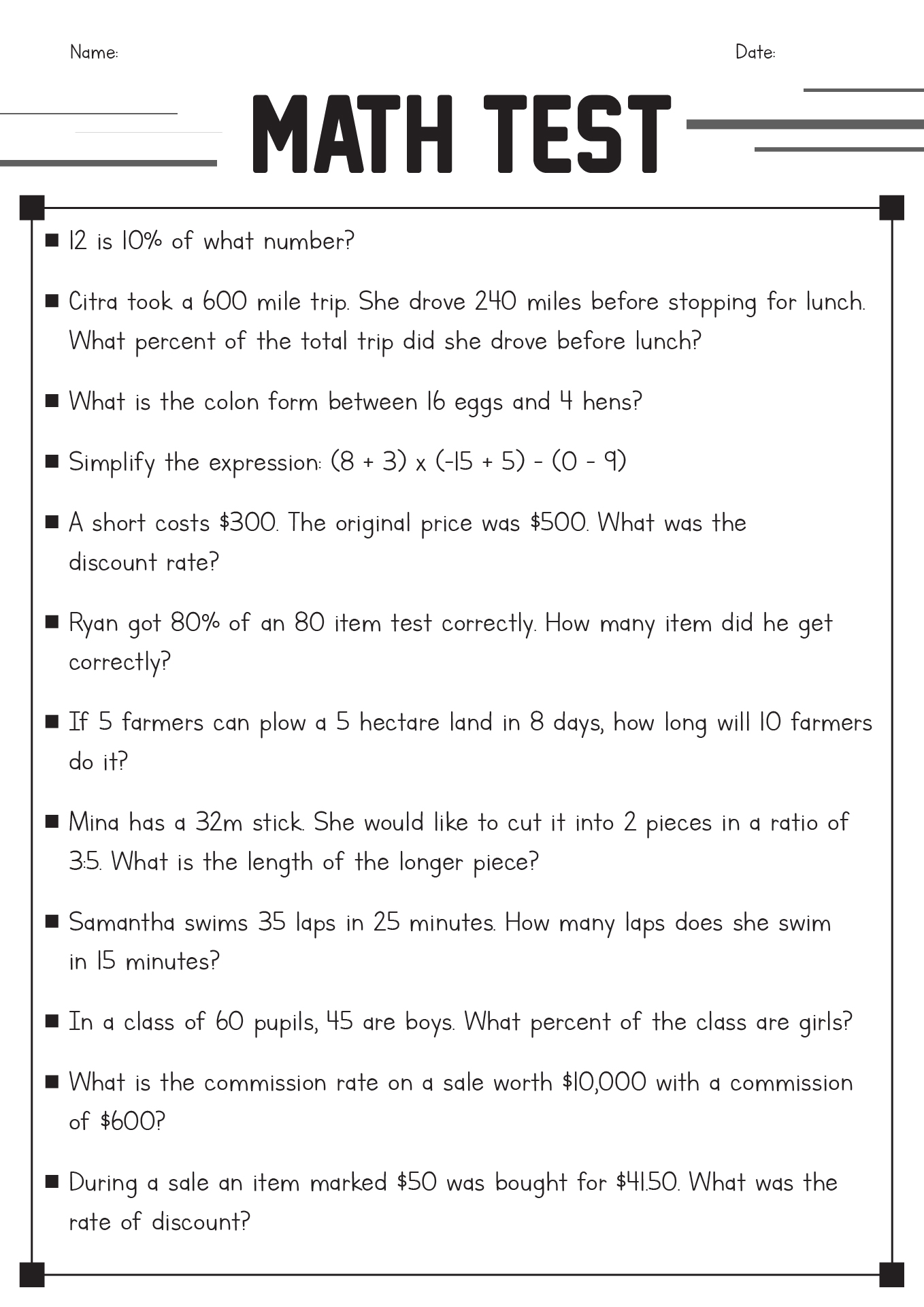6 Best Images Of Math Practice Worksheet Grade 6 6th Grade Math Test Worksheets 6th Grade
