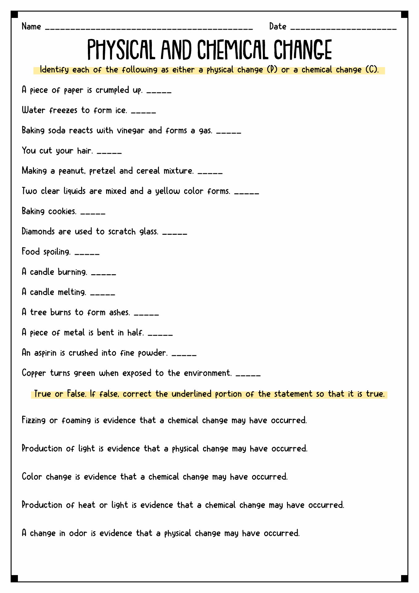 14 Best Images Of Physical Changes Matter Worksheets Matter Physical And Chemical Changes 