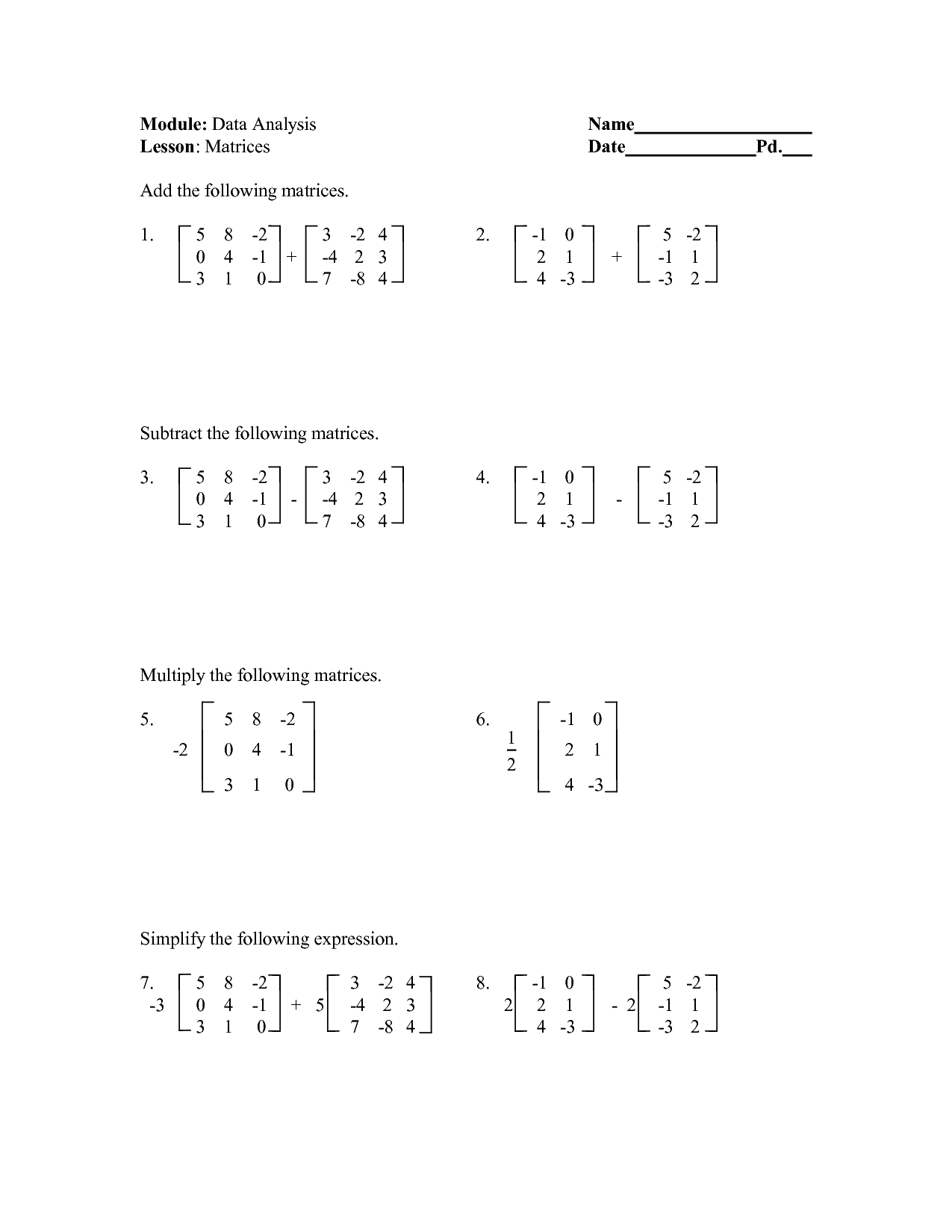 16 Best Images Of Matrix Algebra Worksheets Printable Matrix Worksheets Math Matrix