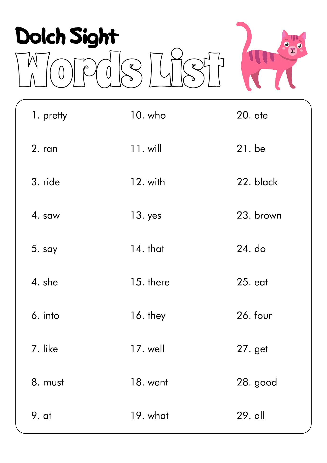 Sight Word Worksheets Dolch 1st Grade List The Printable Princess Vrogue