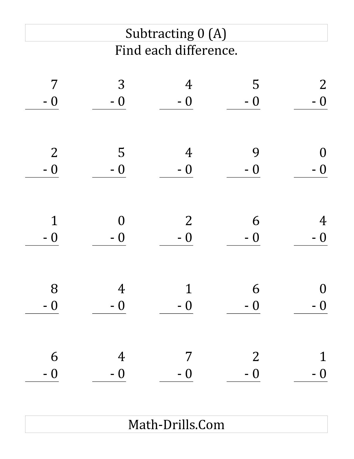 17 Best Images Of Subtracting By 0 Worksheet Adding And Subtracting Zero Worksheets