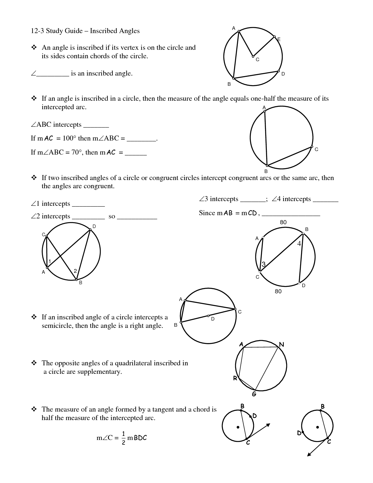 11 Best Images Of Inscribed Angles Worksheet Central And Inscribed 