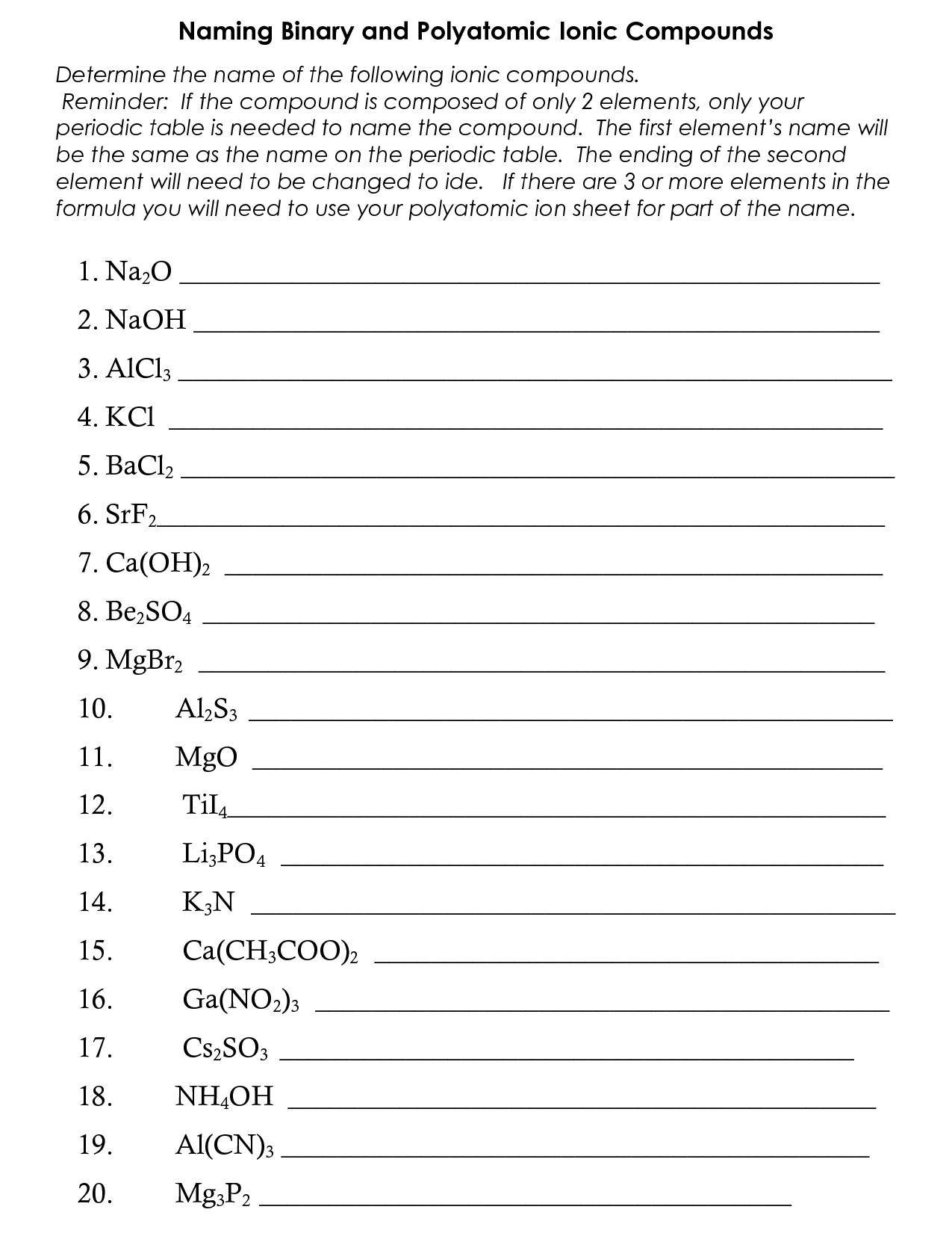 13 Best Images Of Naming Binary Compounds Worksheet Answers Binary Ionic Compounds Worksheet 1 