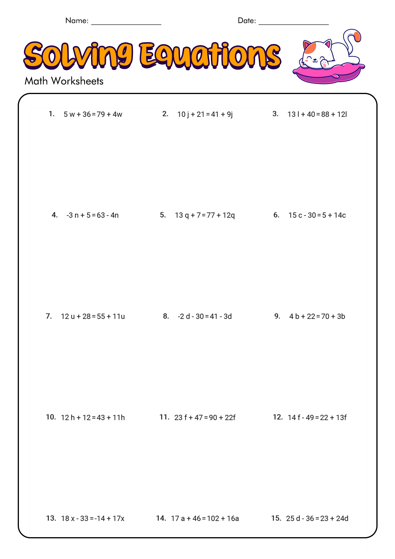 Free Printable Solving Equations Worksheet For Seventh Grade 11 Best Images Of Exponents