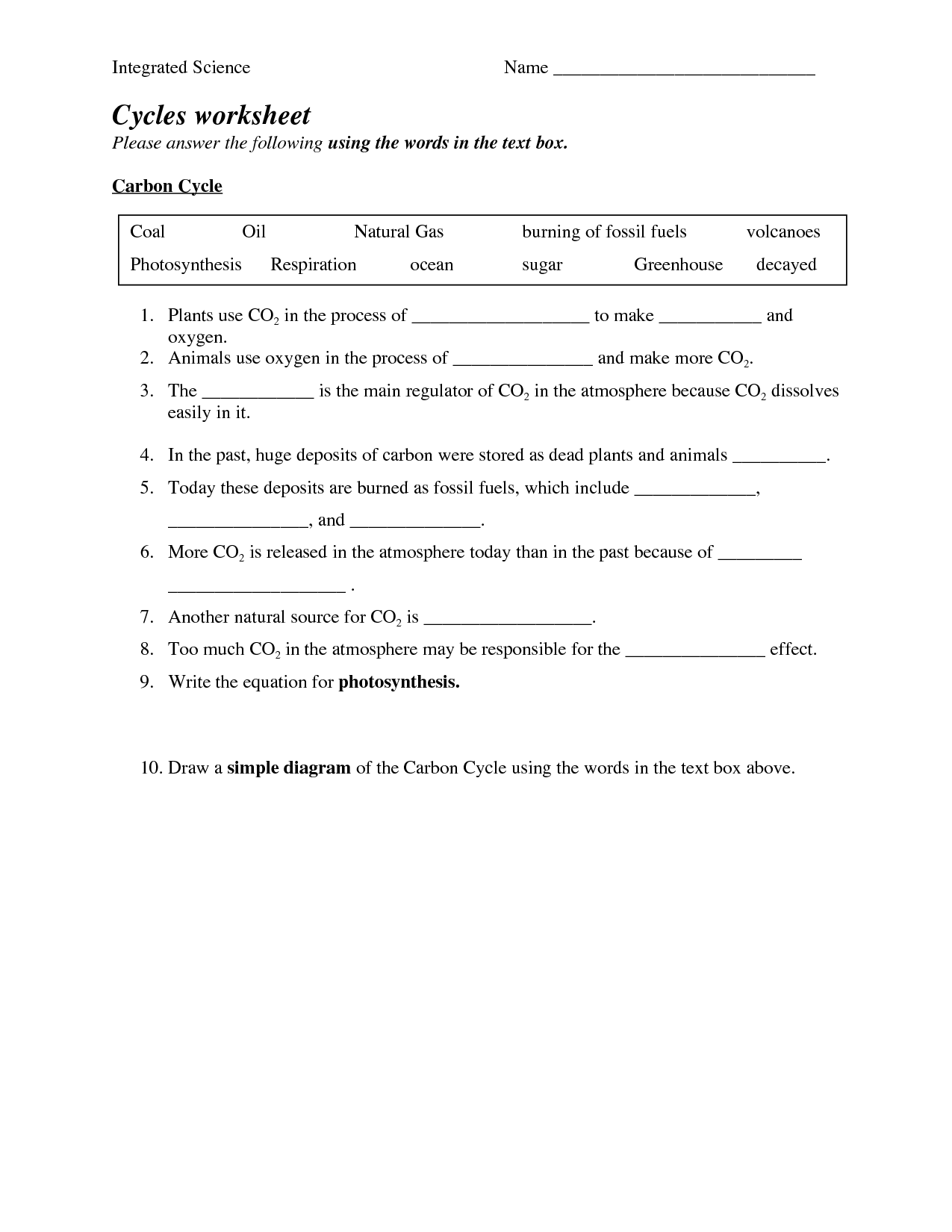 17 Best Images Of Nitrogen Cycle Worksheet Middle School Carbon Cycle 