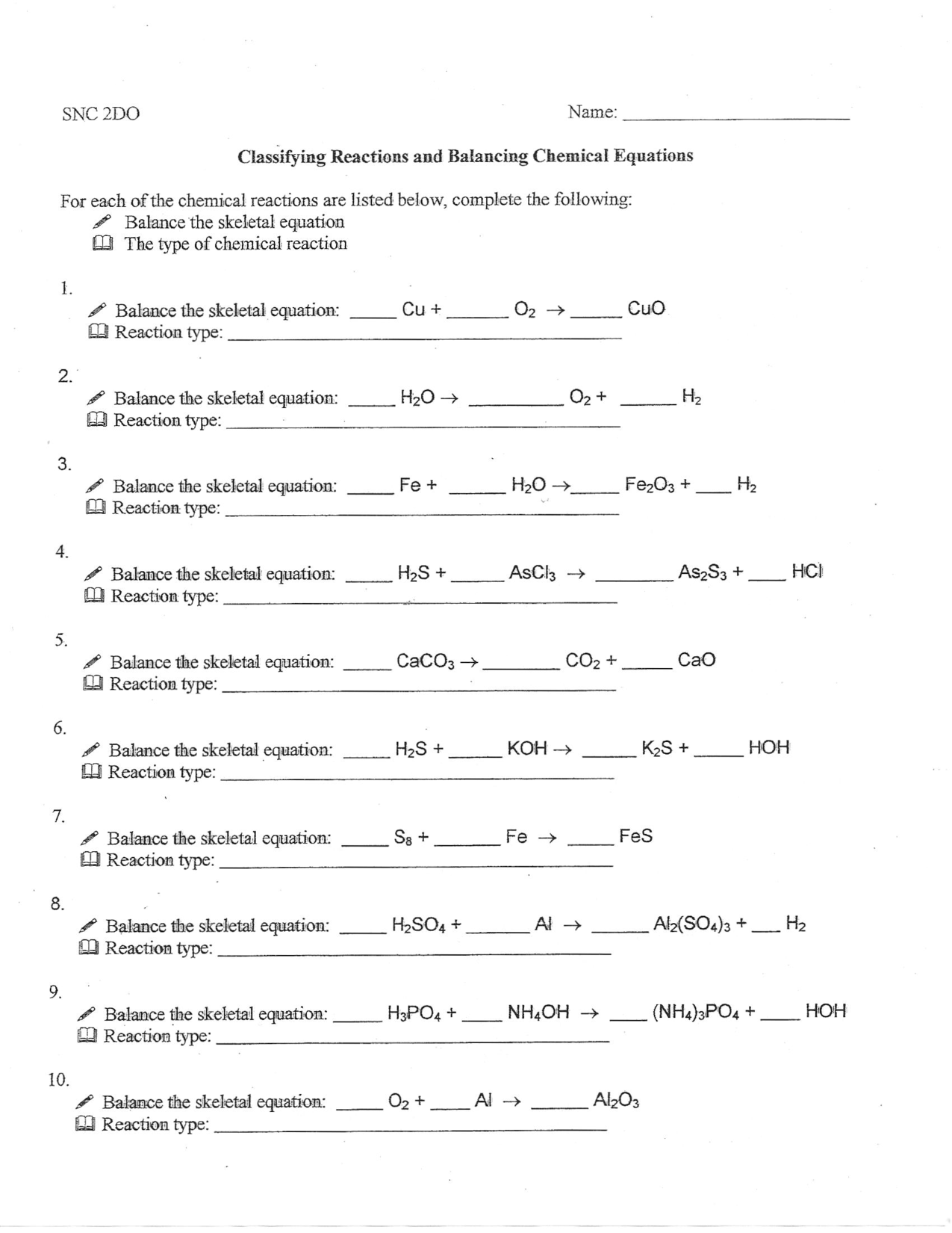 13 Best Images Of Chemical Equations Worksheet Balancing Chemical 