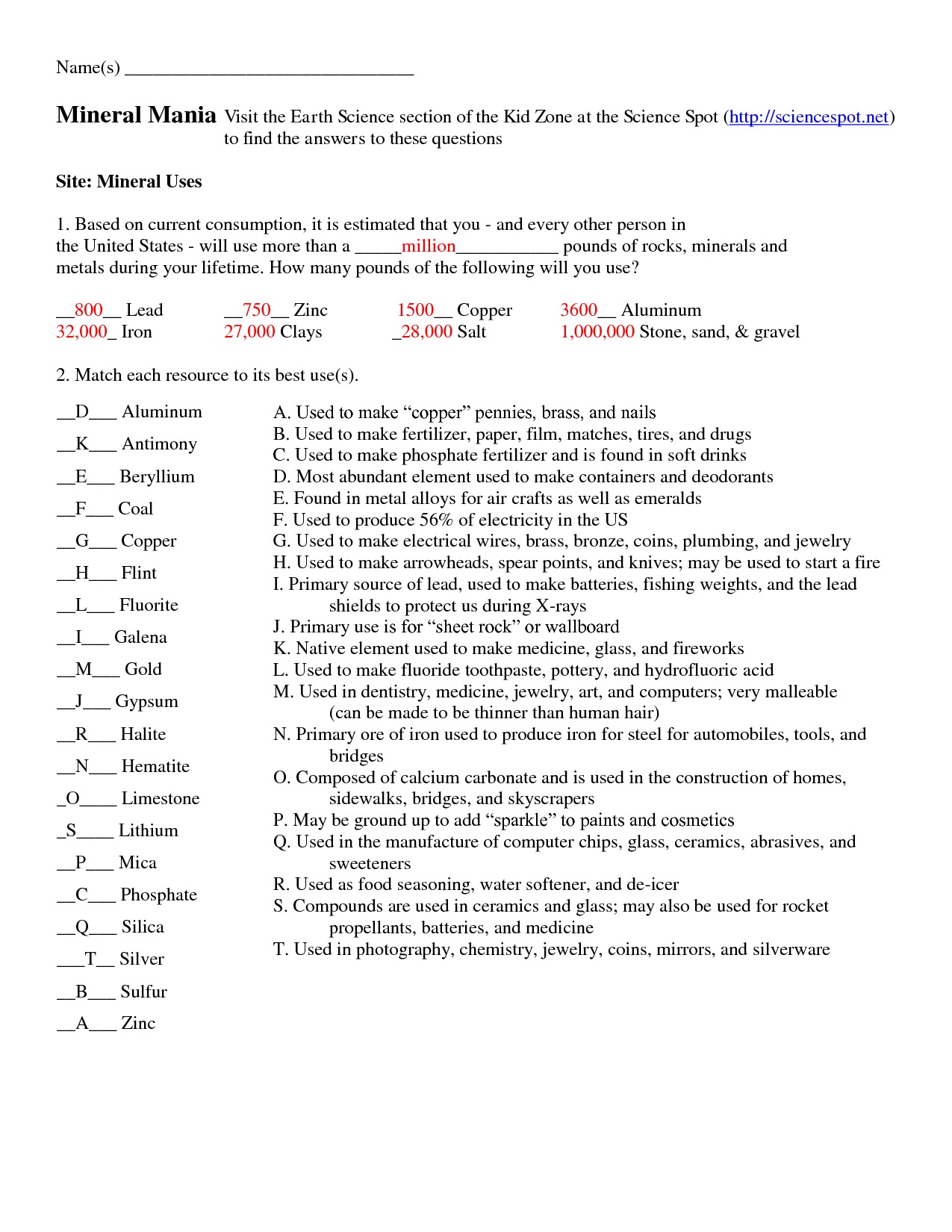 15 Best Images Of Minerals In Food Worksheet Mineral Properties 