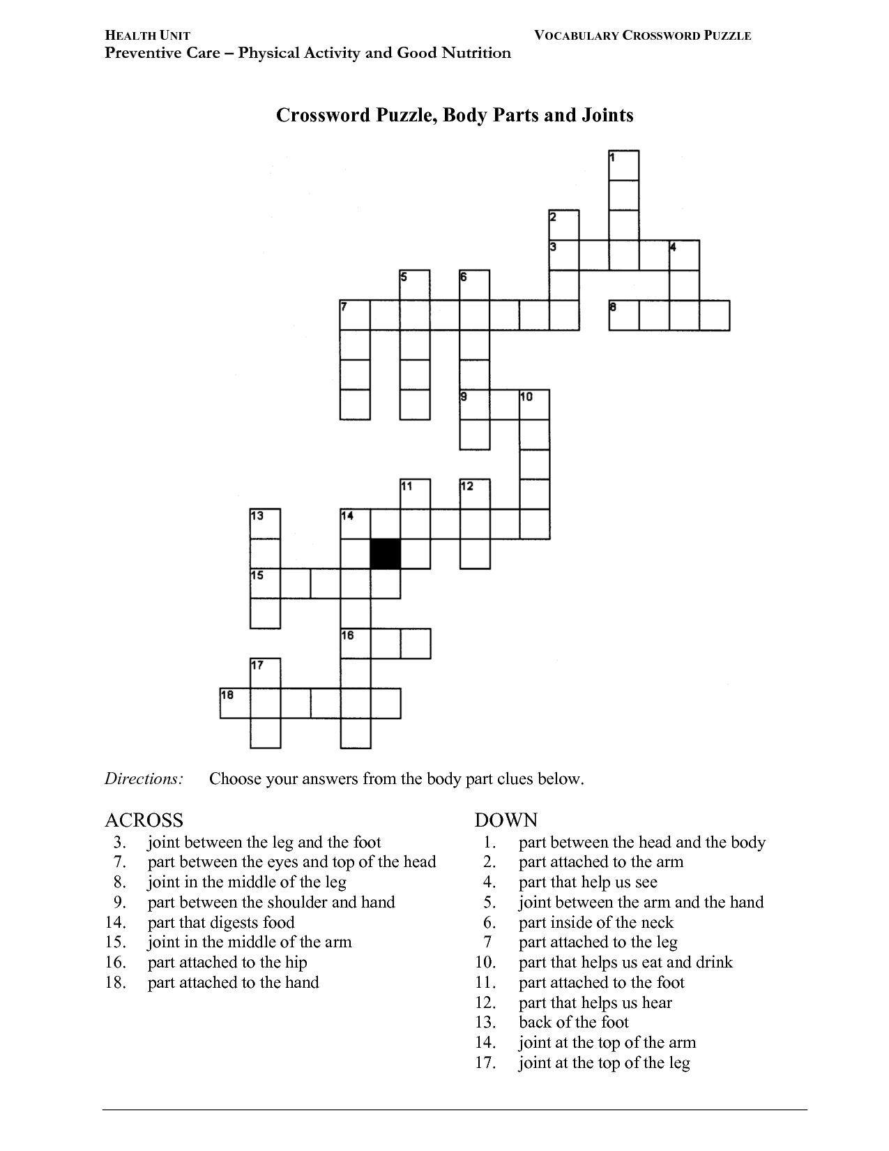 12 Best Images of Printable Nutrition Crossword Puzzle Worksheet