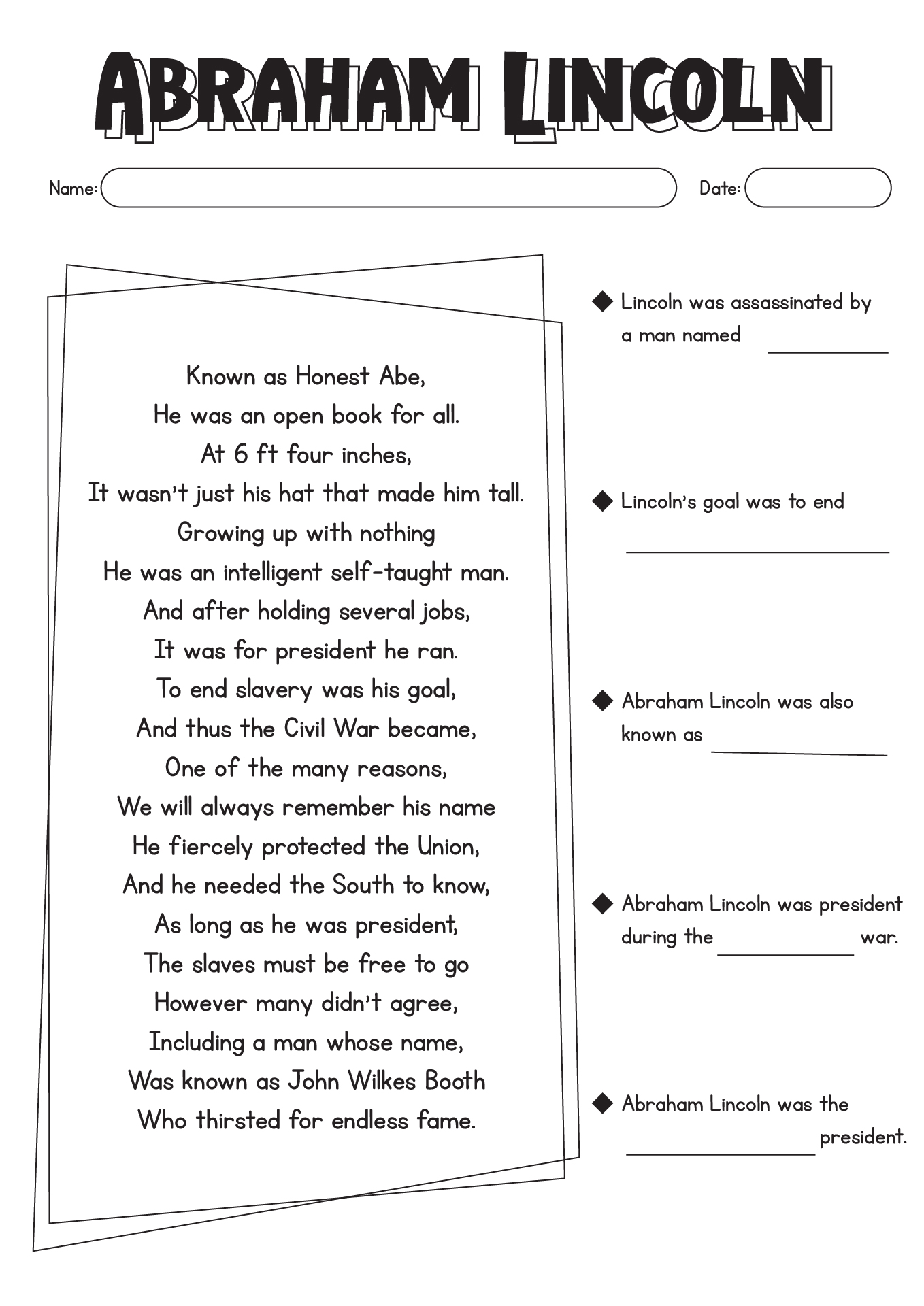 14 Best Images of Abraham Lincoln Worksheets First Grade - Abraham